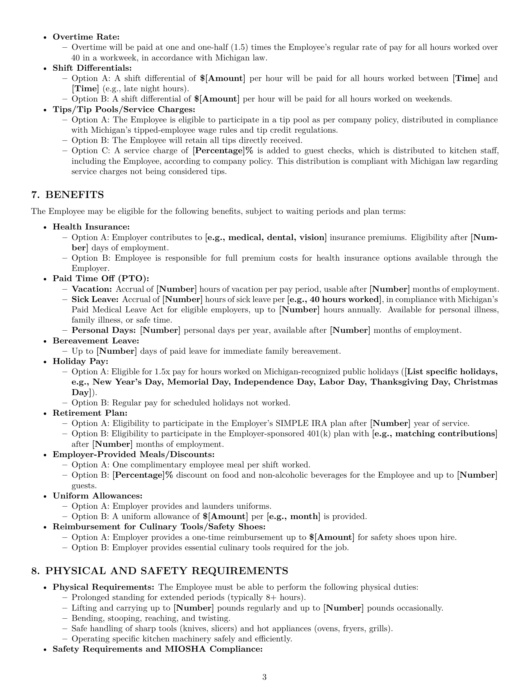 Preview page 3 of Pro Michigan cook employment contract template