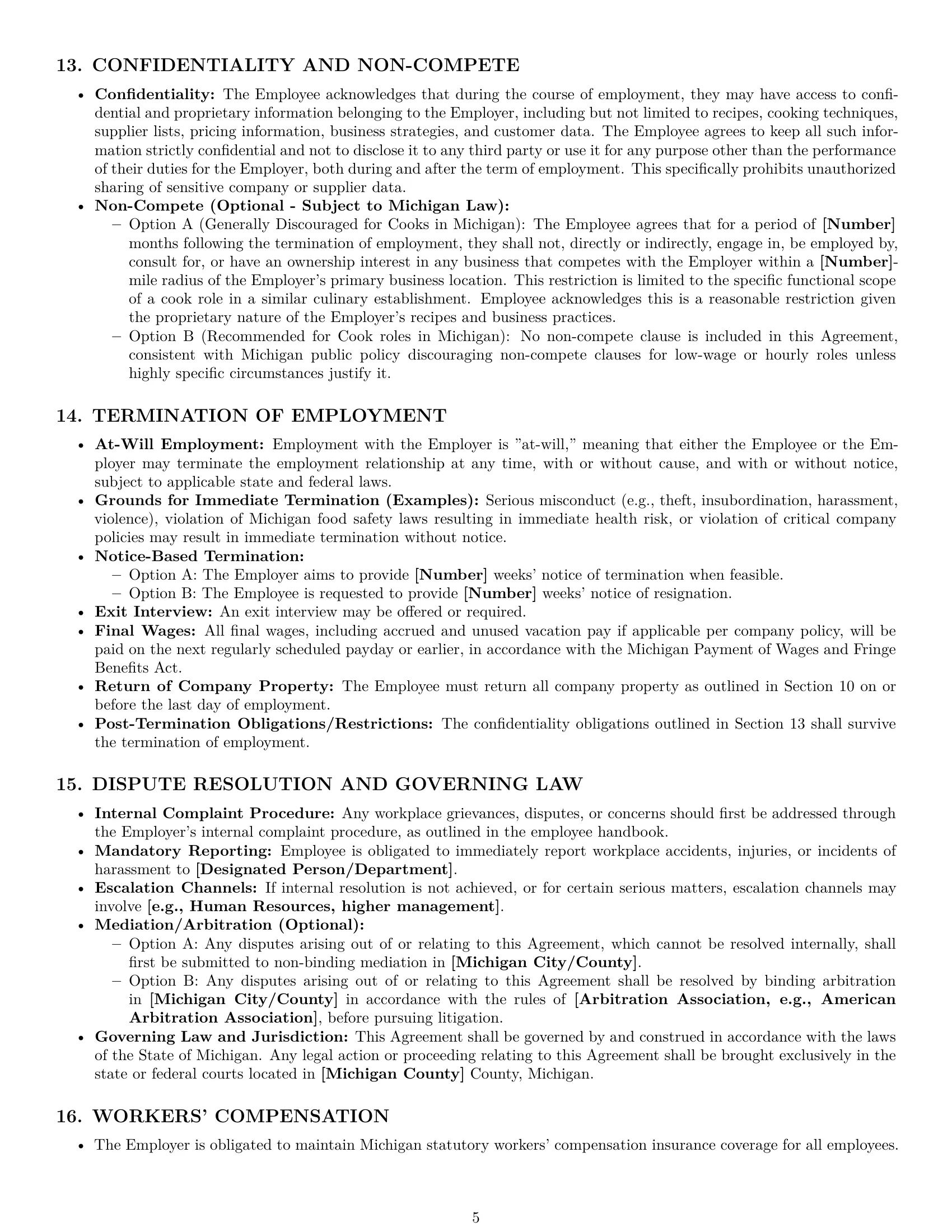 Preview page 5 of Pro Michigan cook employment contract template