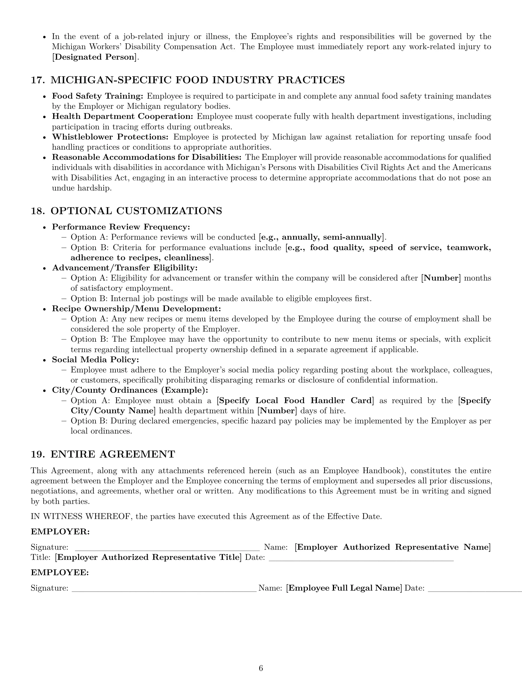 Preview page 6 of Pro Michigan cook employment contract template