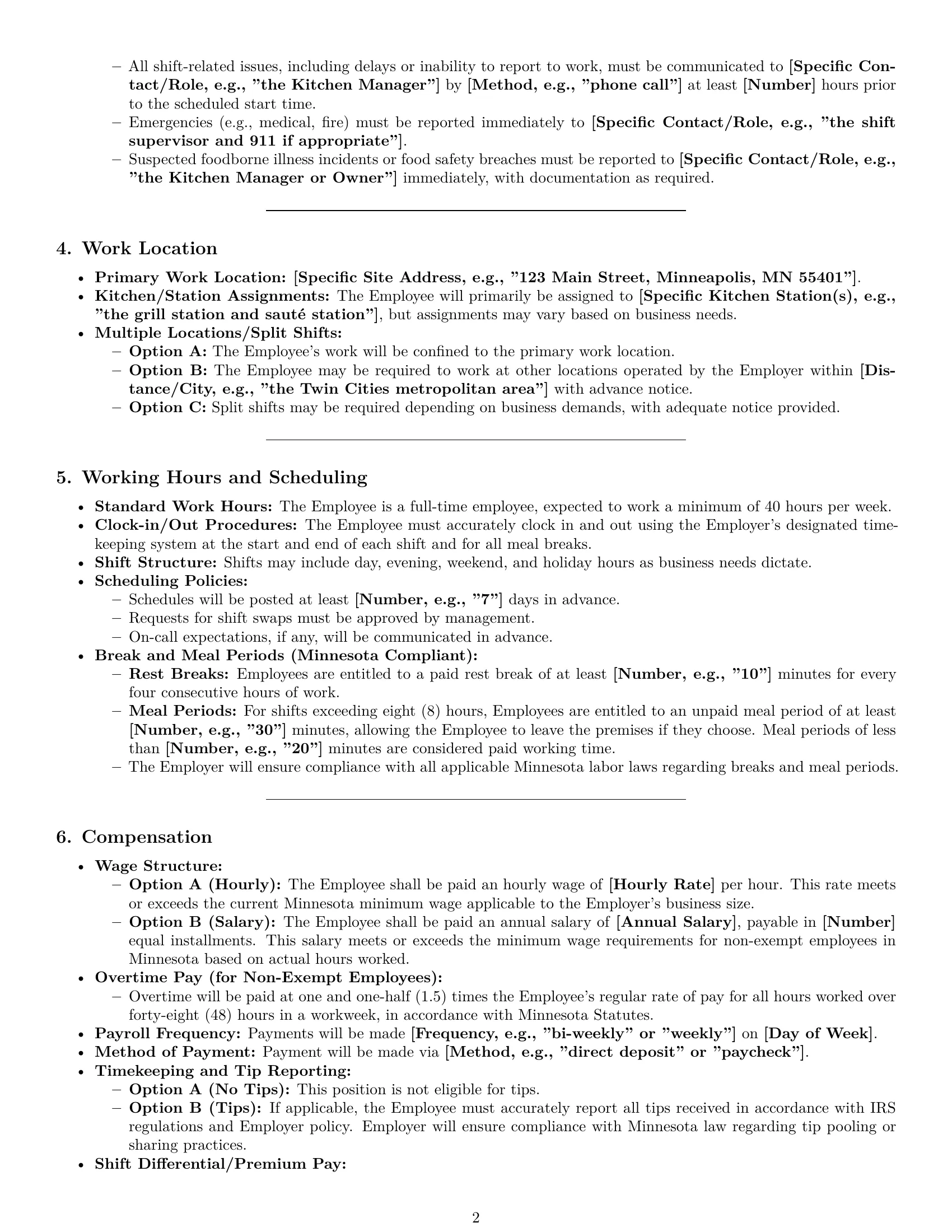 Preview page 2 of Pro Minnesota cook employment contract template