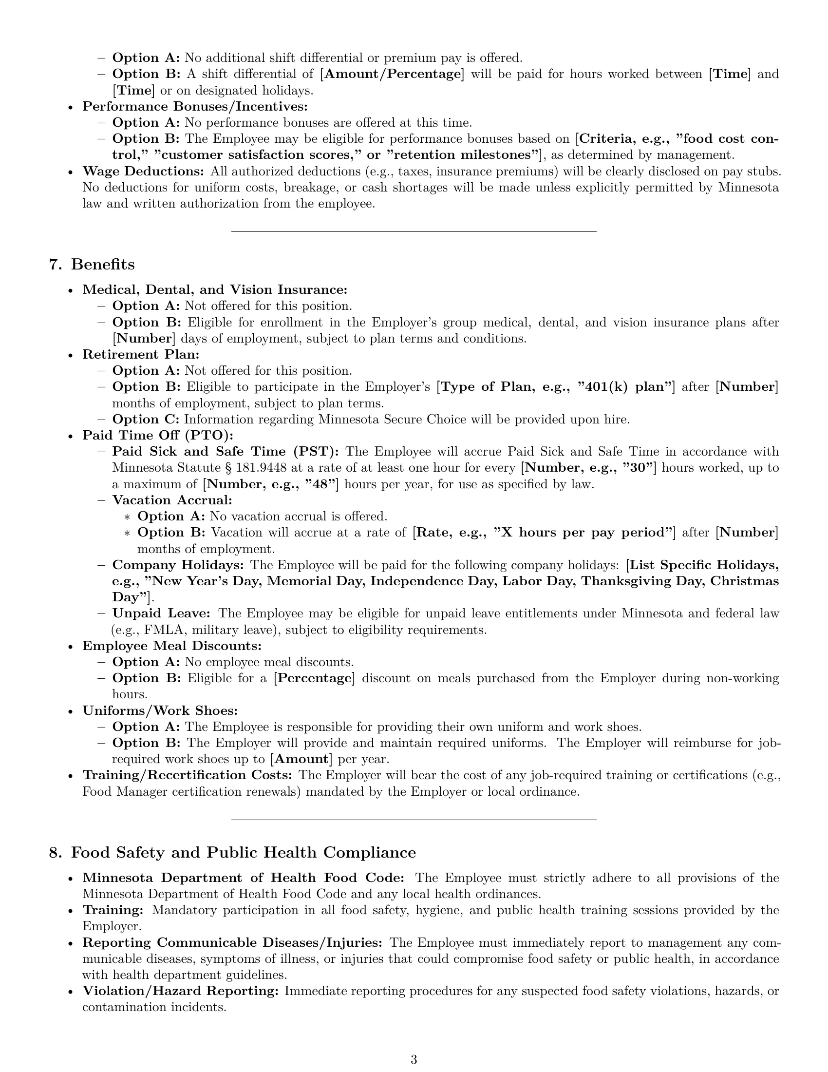 Preview page 3 of Pro Minnesota cook employment contract template