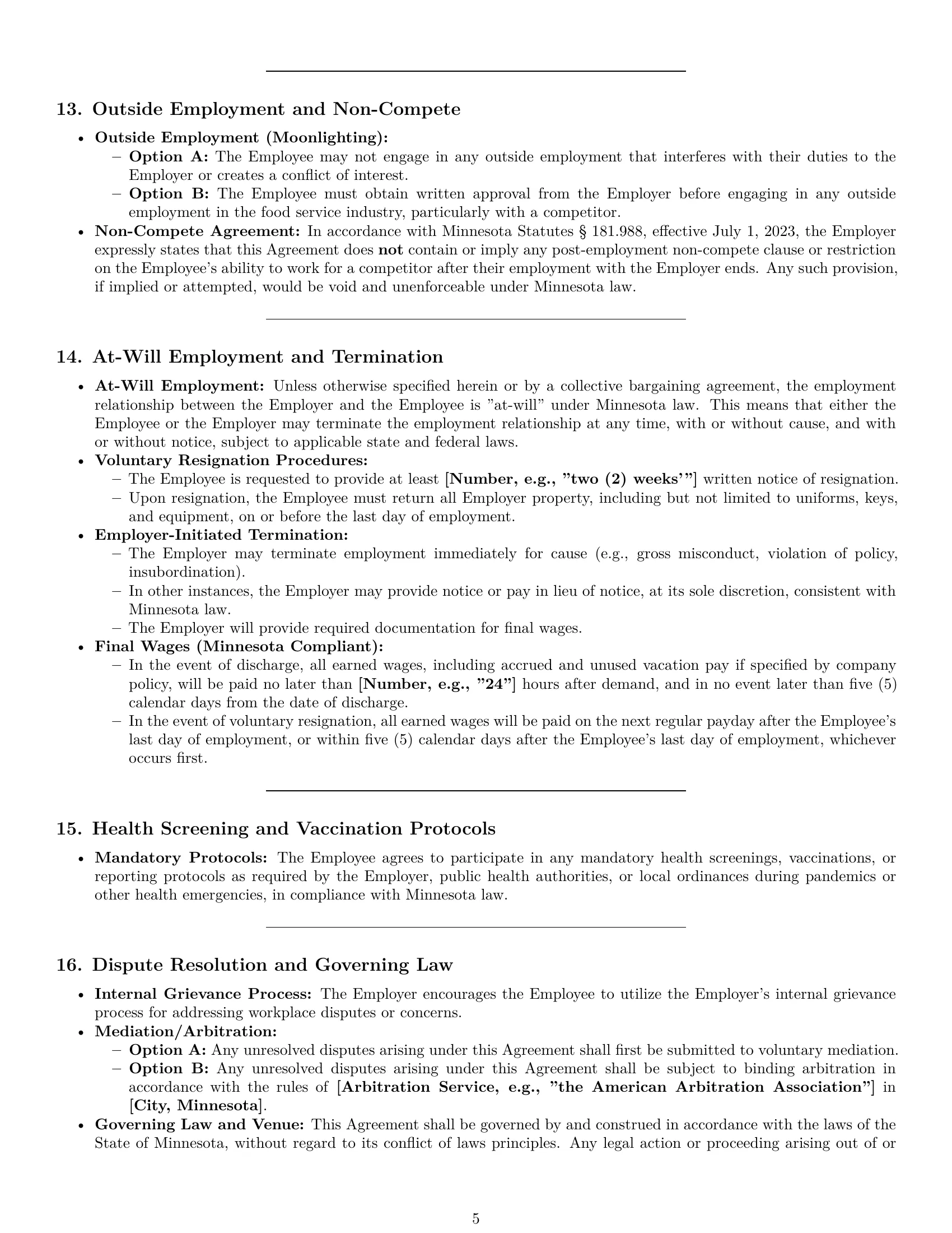 Preview page 5 of Pro Minnesota cook employment contract template
