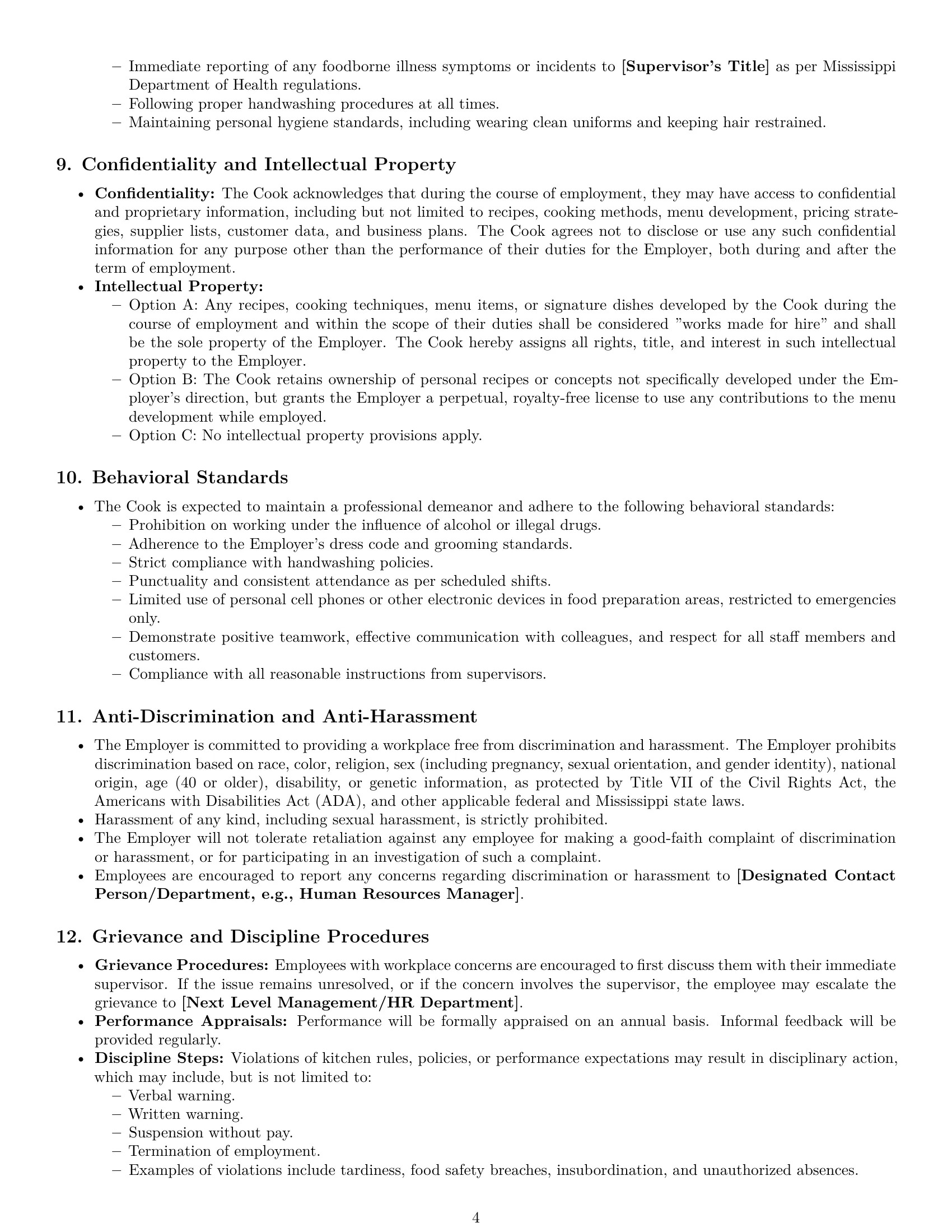 Preview page 4 of Pro Mississippi cook employment contract template