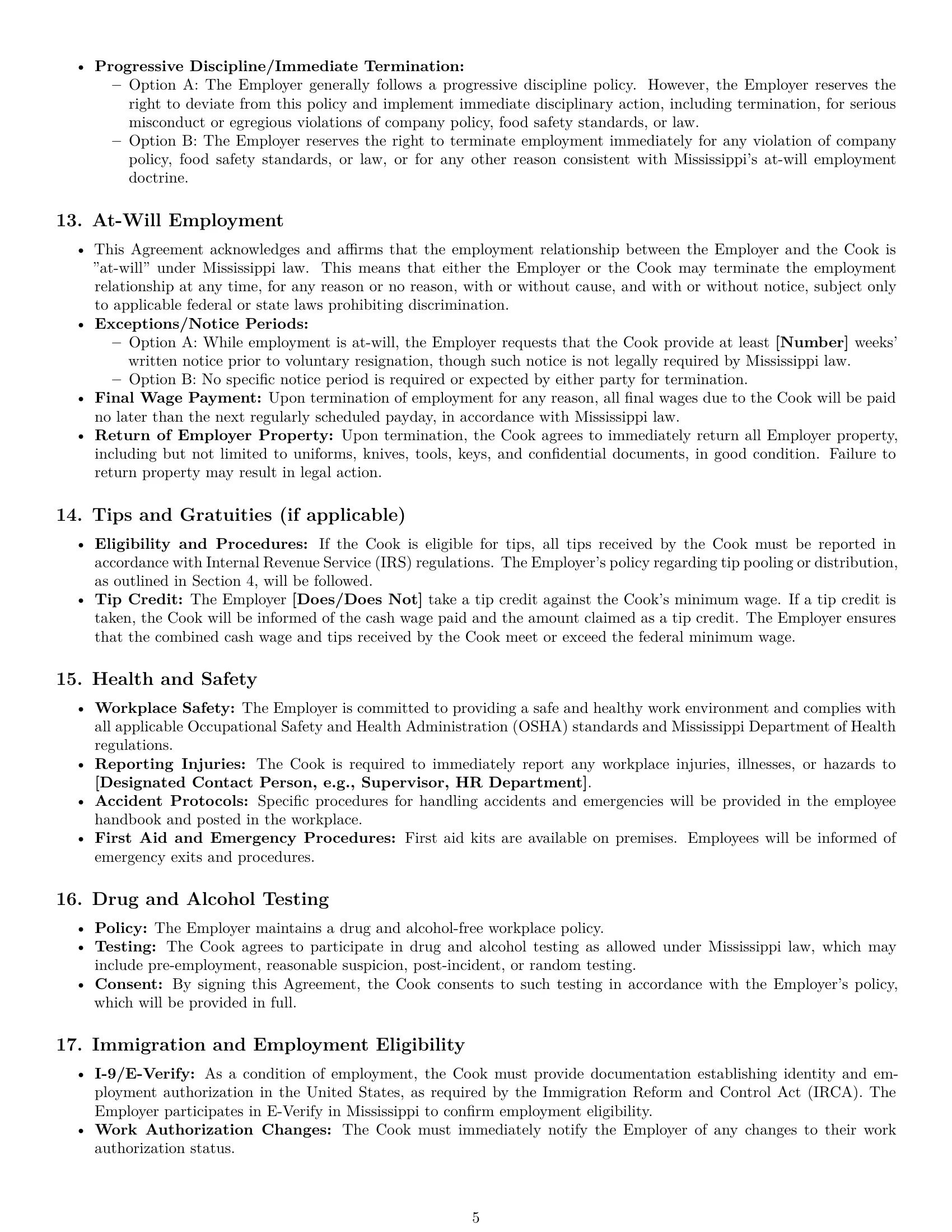 Preview page 5 of Pro Mississippi cook employment contract template