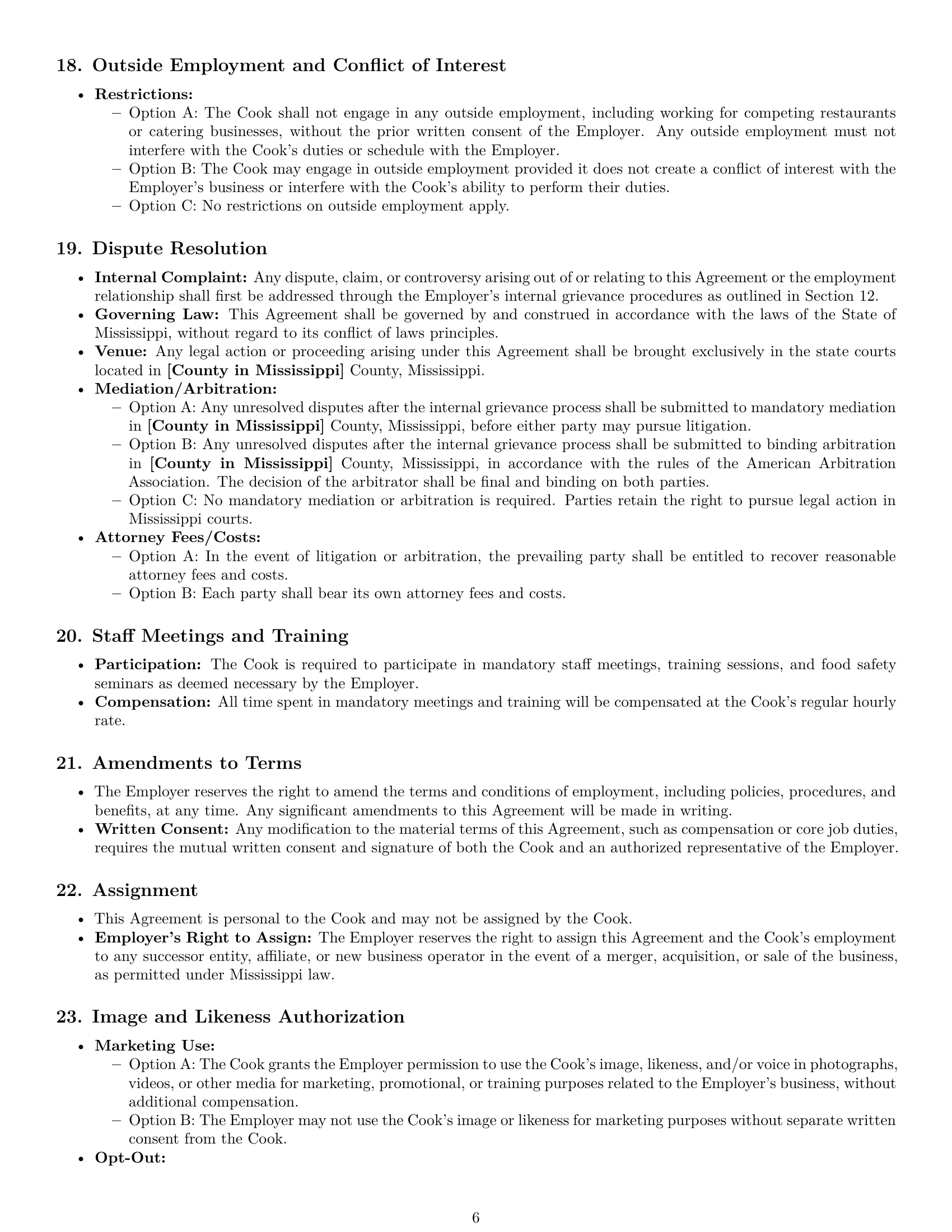 Preview page 6 of Pro Mississippi cook employment contract template