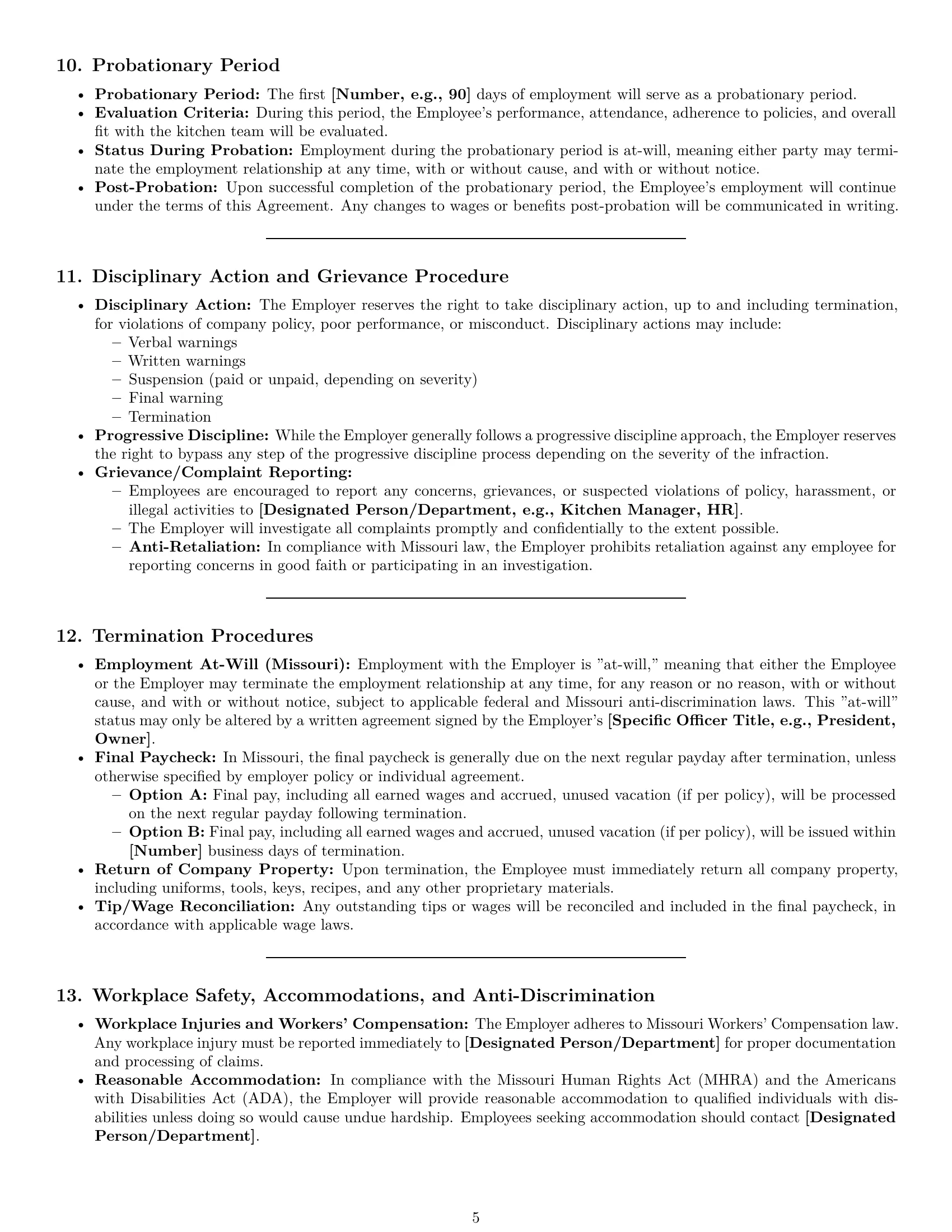 Preview page 5 of Pro Missouri cook employment contract template