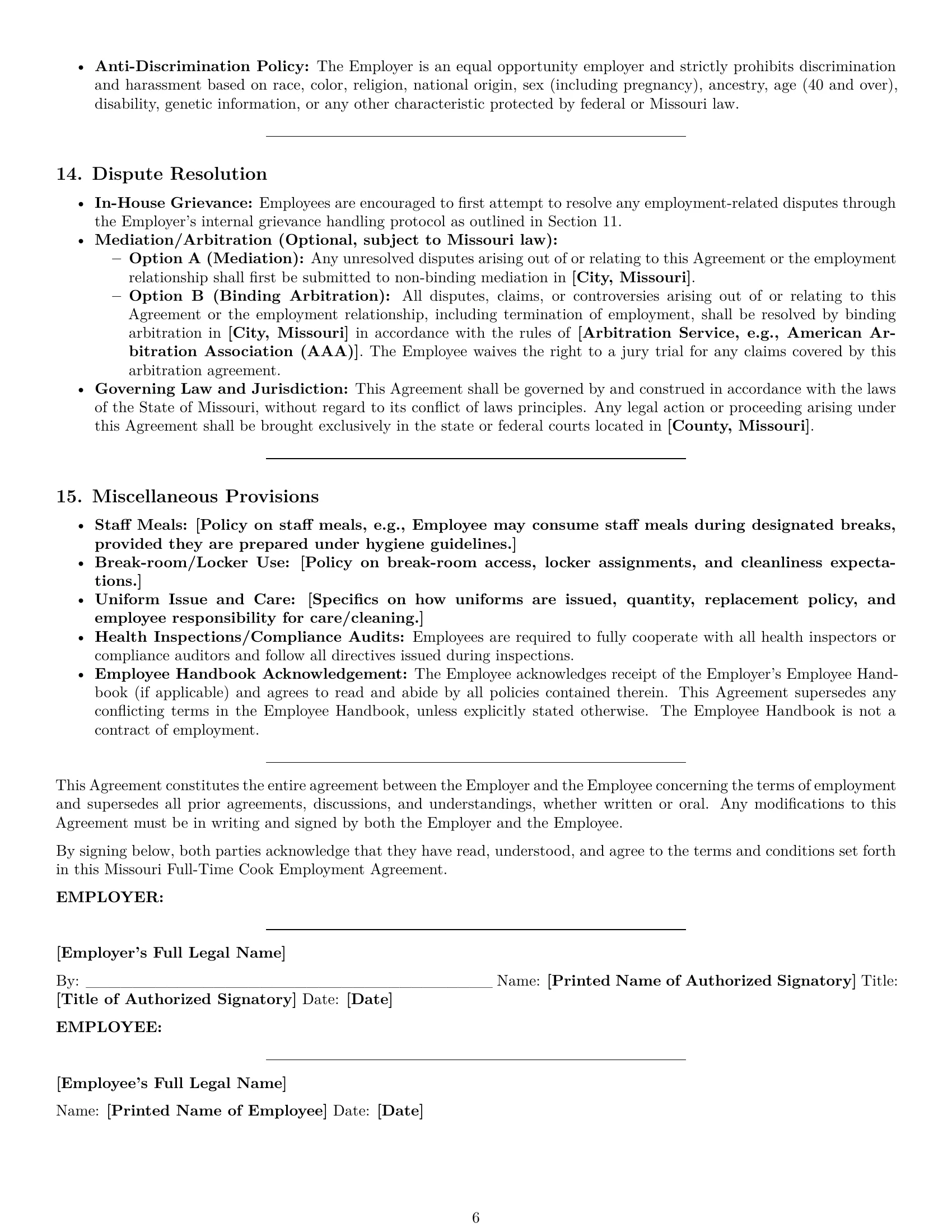 Preview page 6 of Pro Missouri cook employment contract template