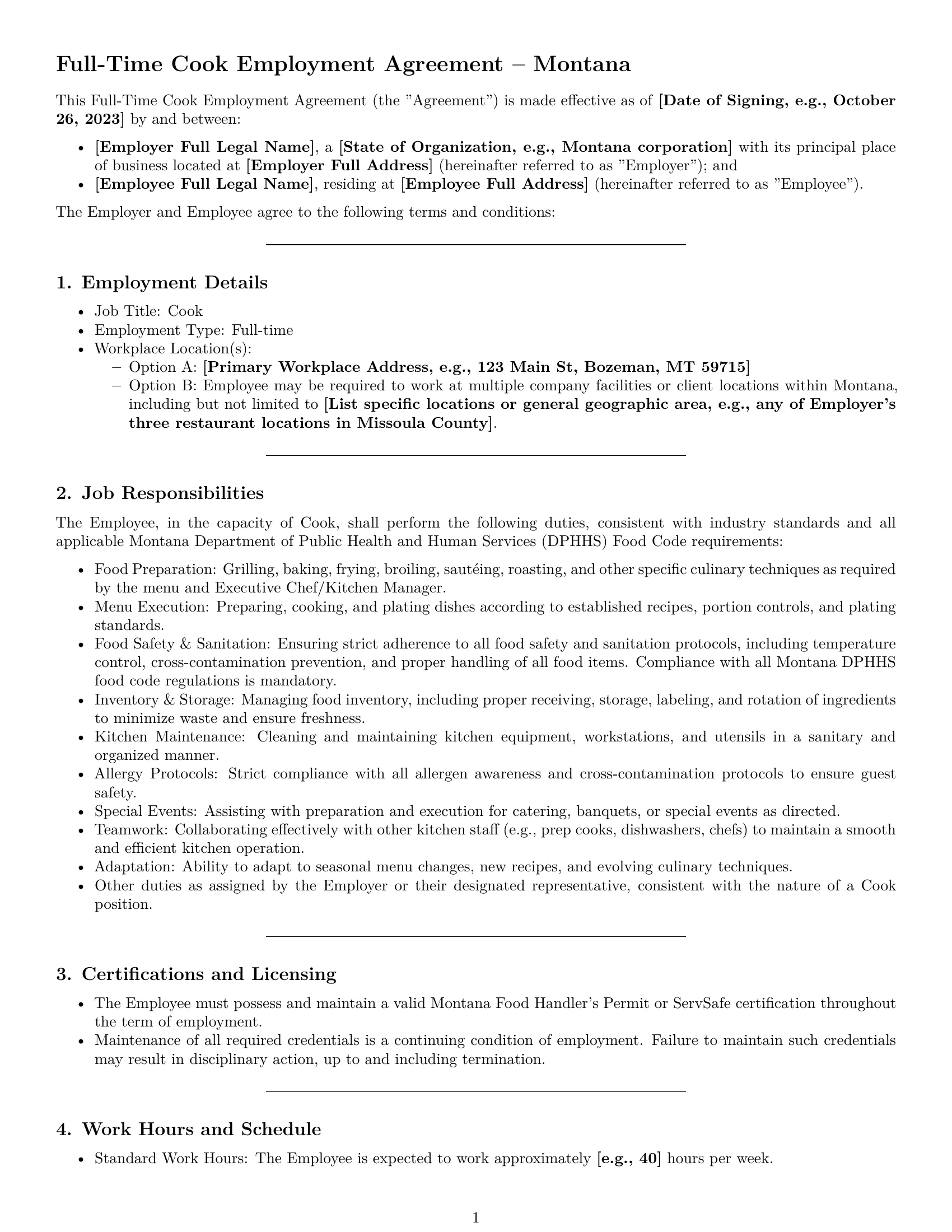 Preview page 1 of Pro Montana cook employment contract template