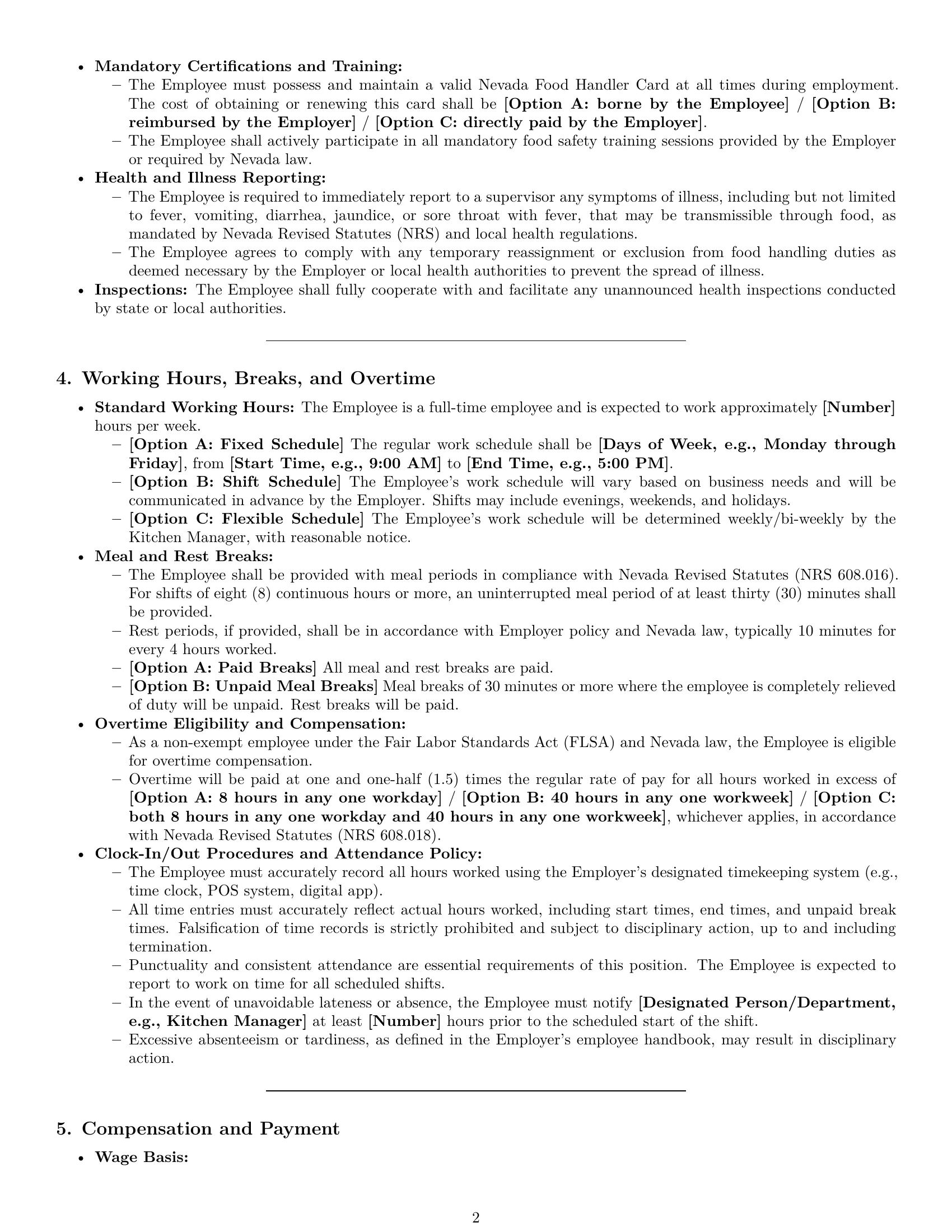 Preview page 2 of Pro Nevada cook employment contract template