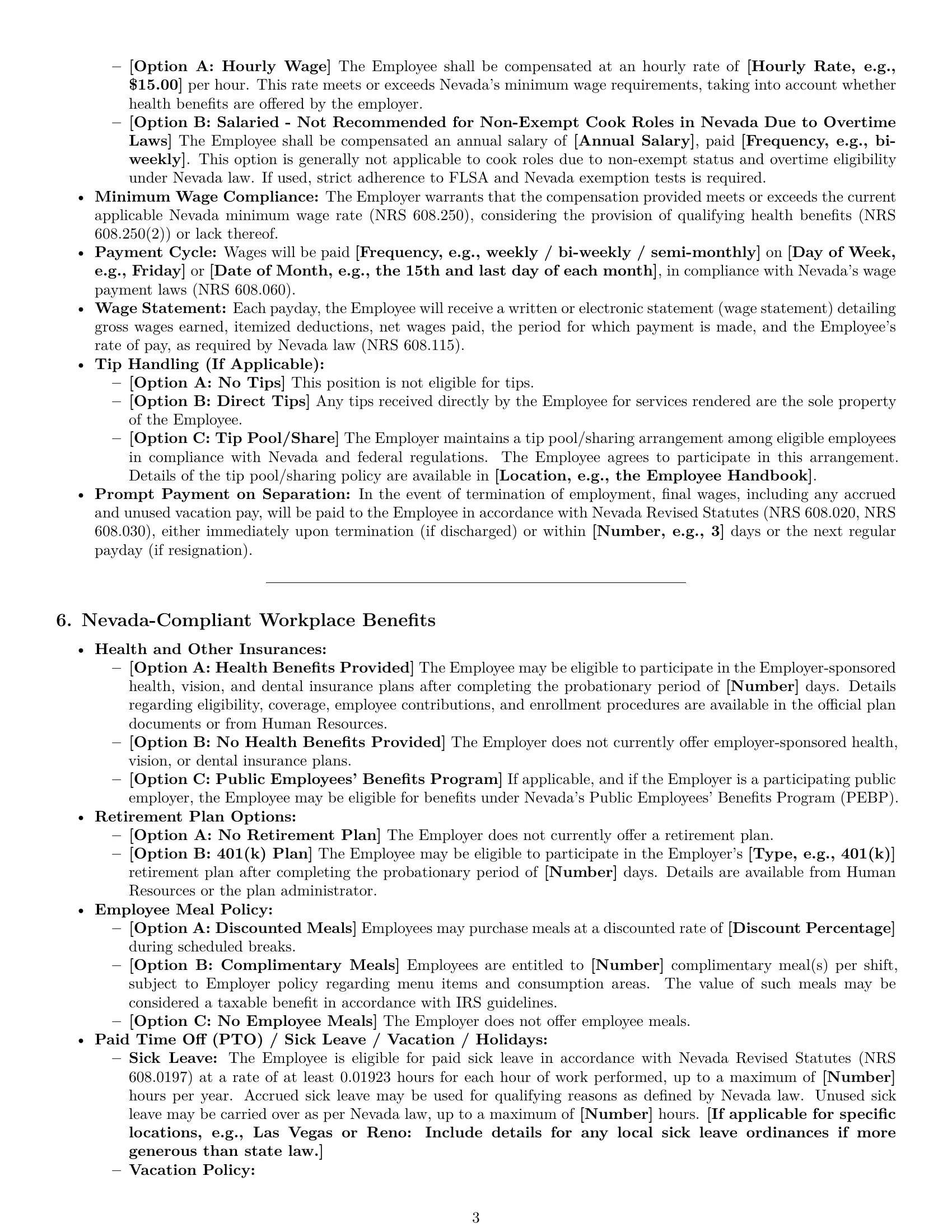 Preview page 3 of Pro Nevada cook employment contract template