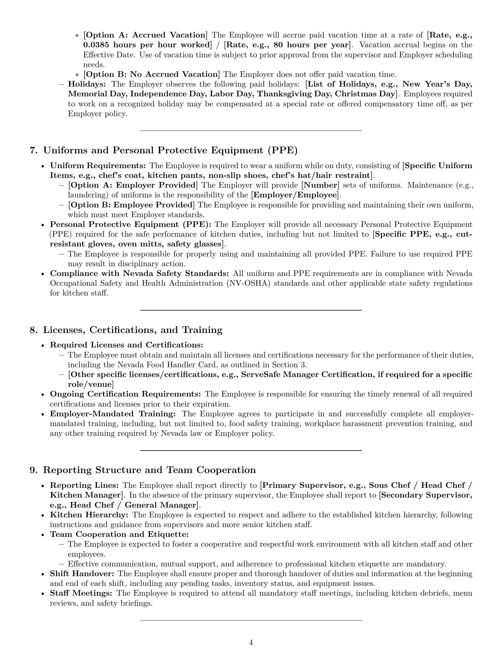 Preview page 4 of Pro Nevada cook employment contract template