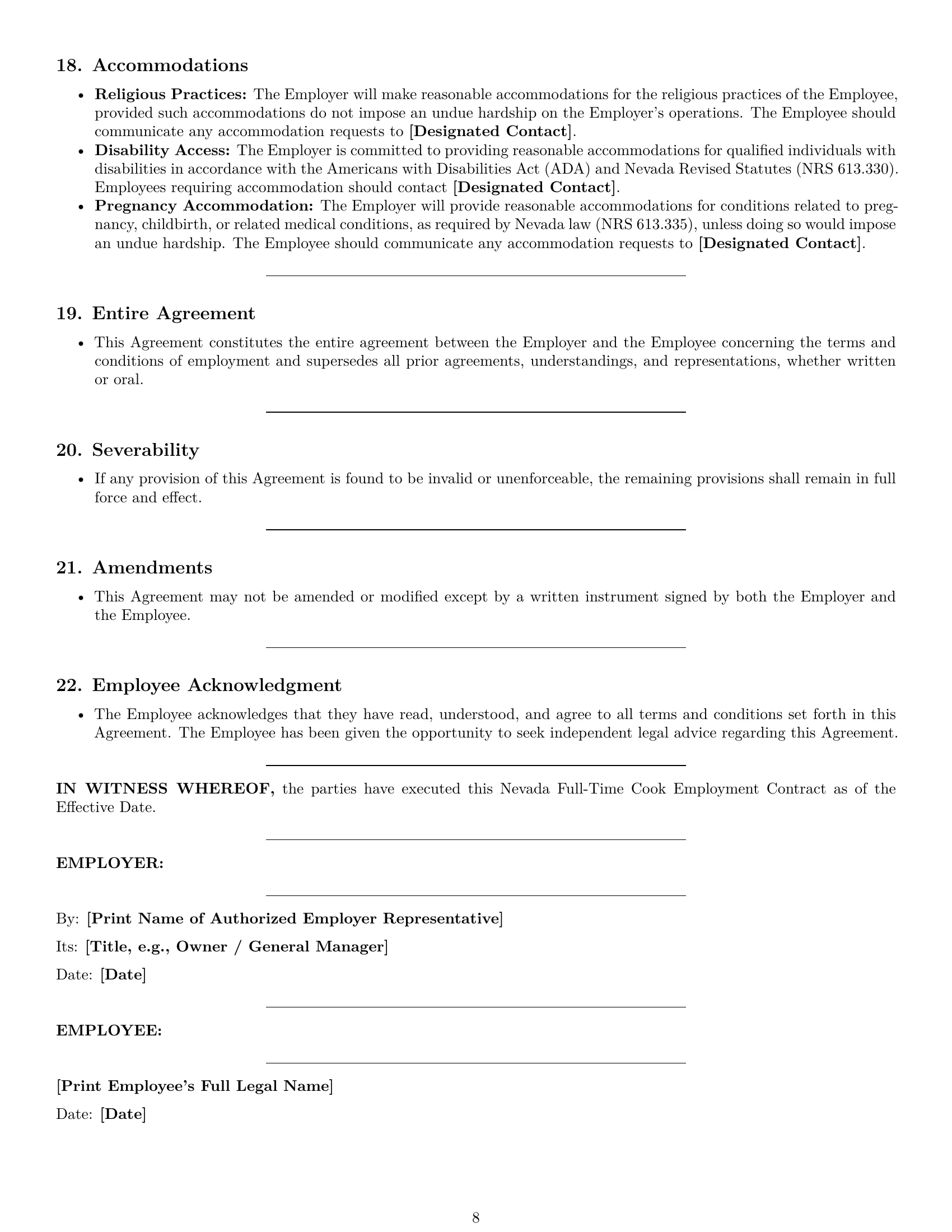 Preview page 8 of Pro Nevada cook employment contract template