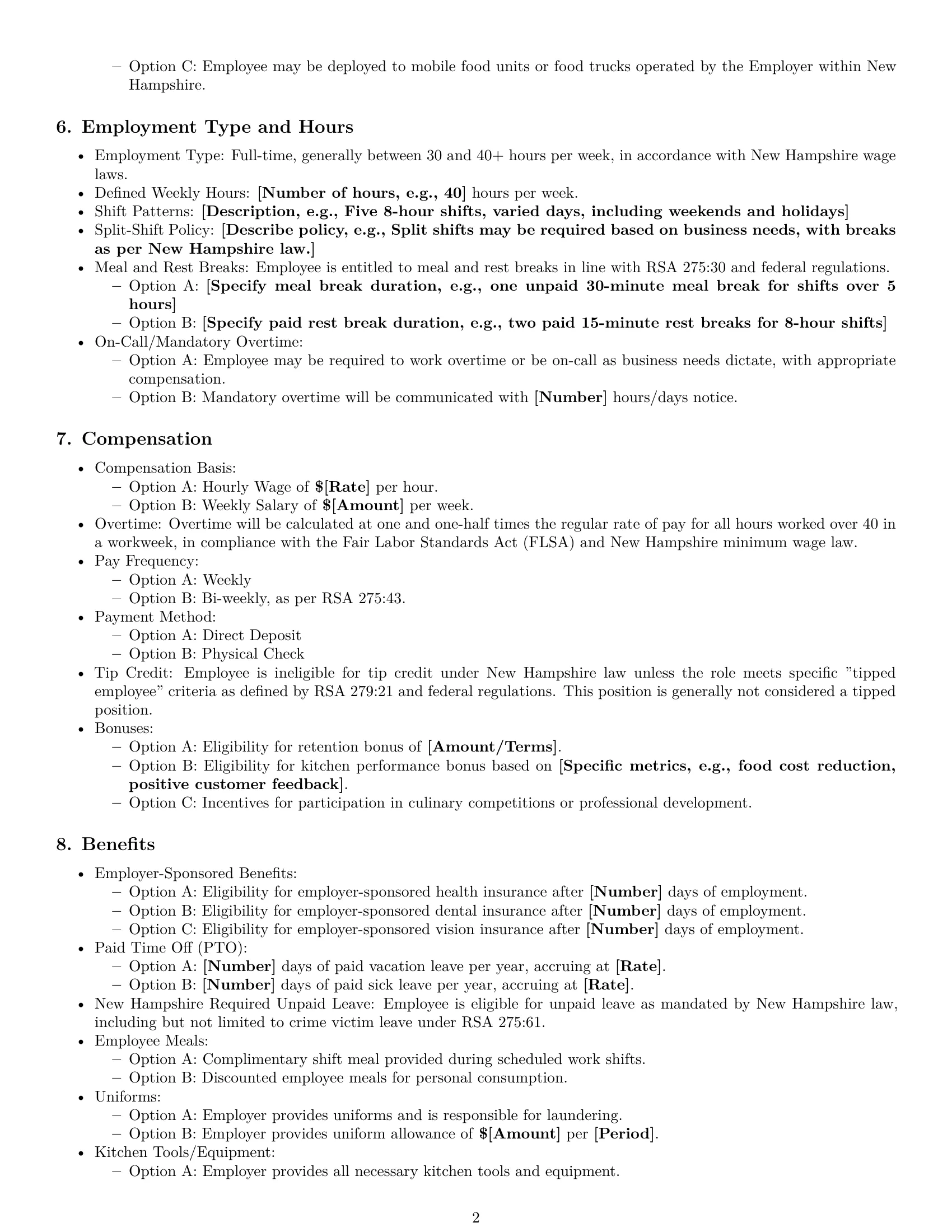Preview page 2 of Pro New Hampshire cook employment contract template