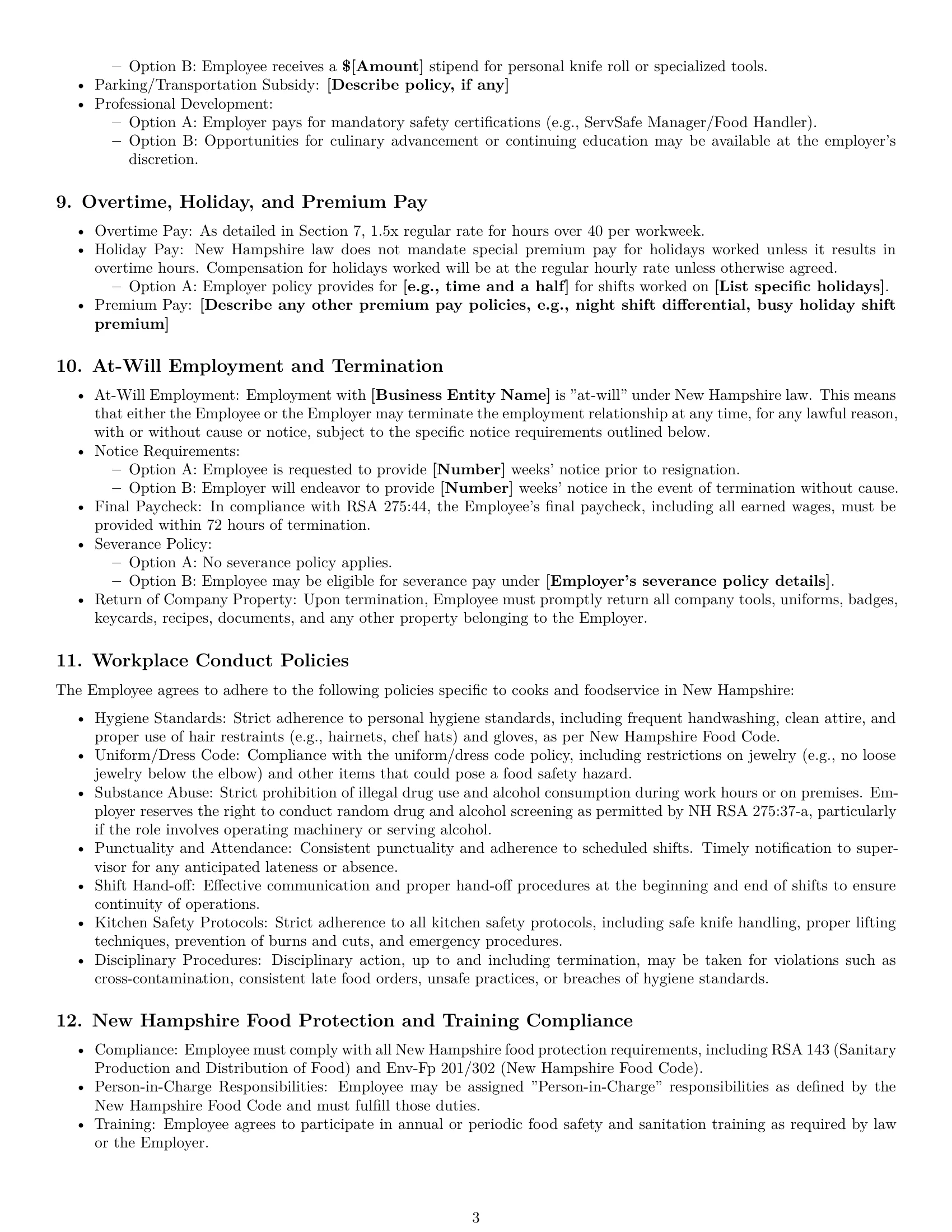 Preview page 3 of Pro New Hampshire cook employment contract template