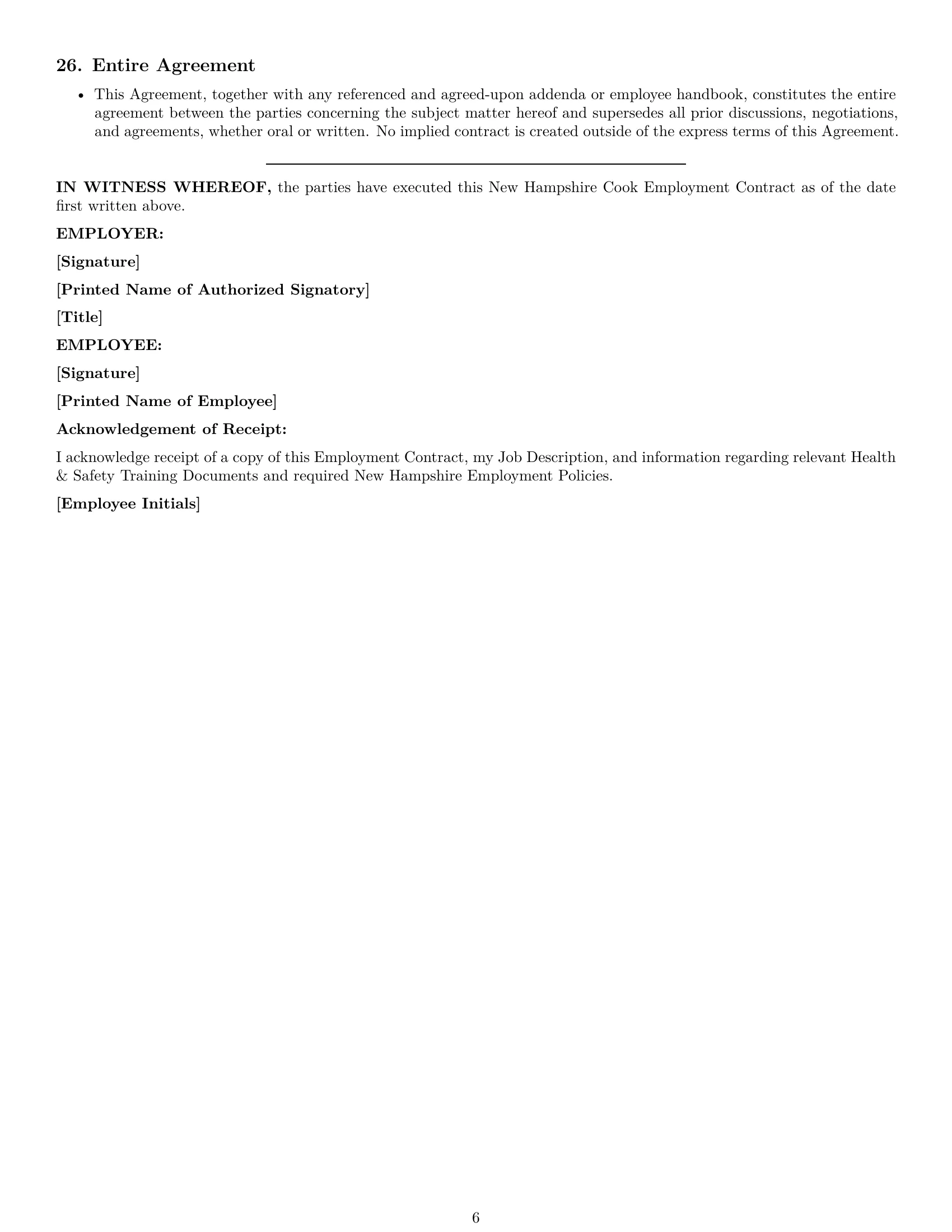 Preview page 6 of Pro New Hampshire cook employment contract template