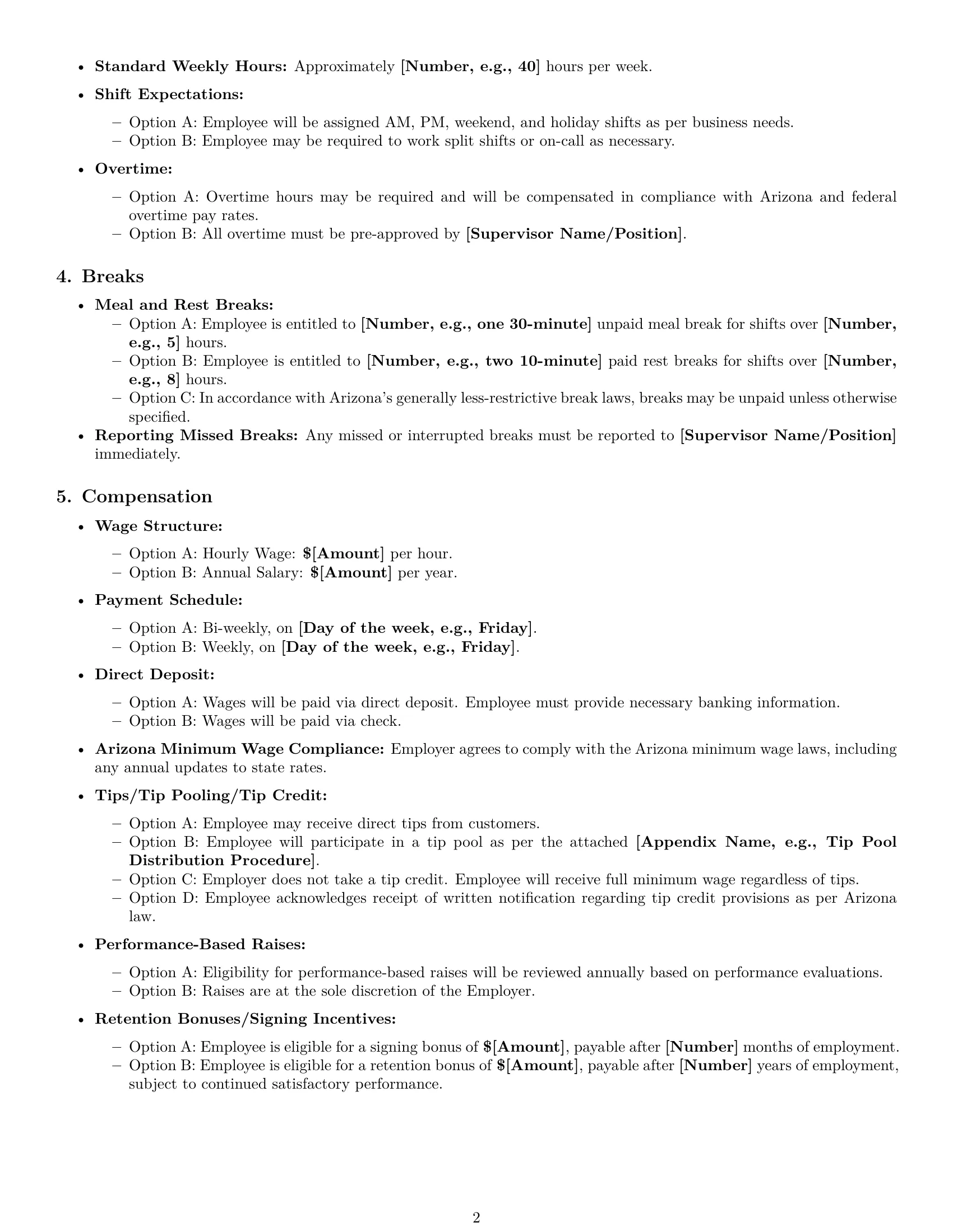 Preview page 2 of Pro Arizona cook employment contract template