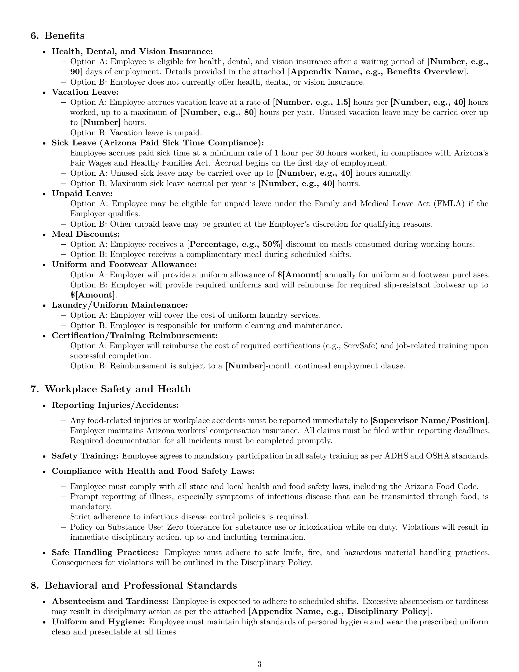 Preview page 3 of Pro Arizona cook employment contract template
