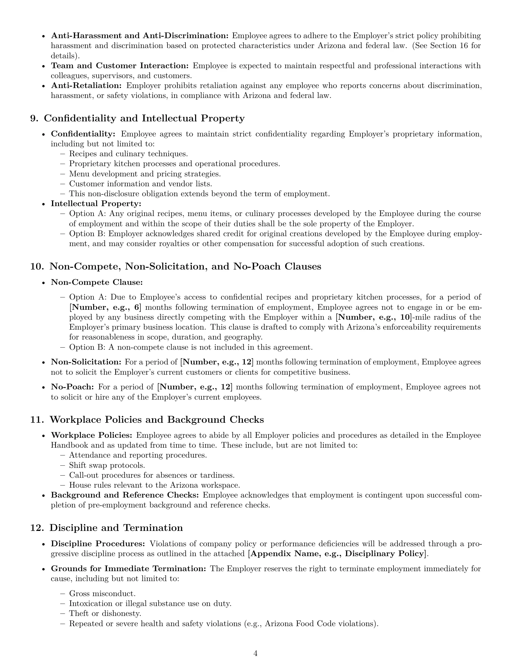 Preview page 4 of Pro Arizona cook employment contract template