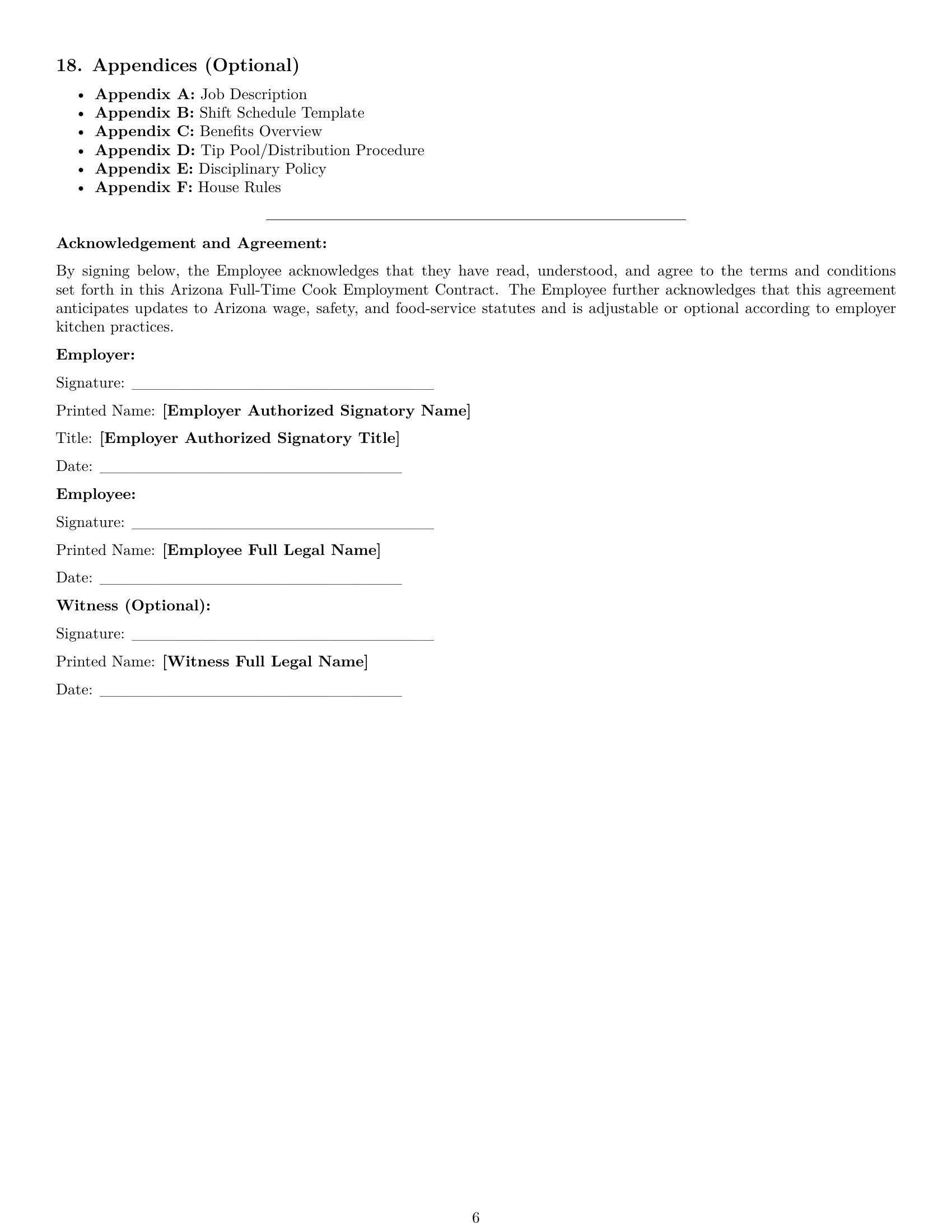 Preview page 6 of Pro Arizona cook employment contract template