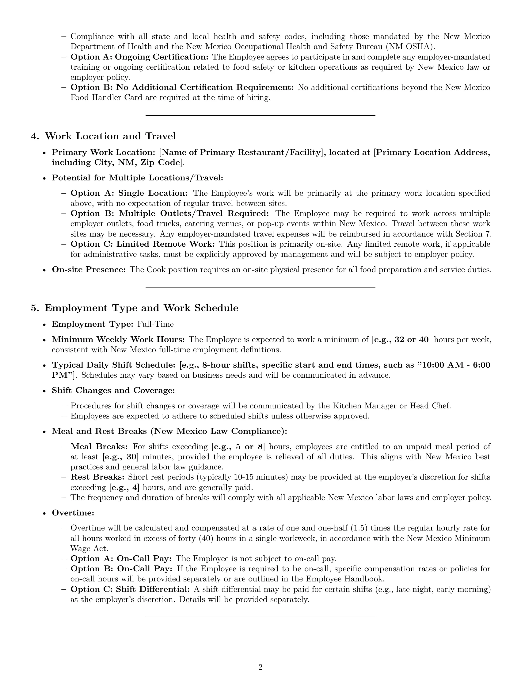Preview page 2 of Pro New Mexico cook employment contract template