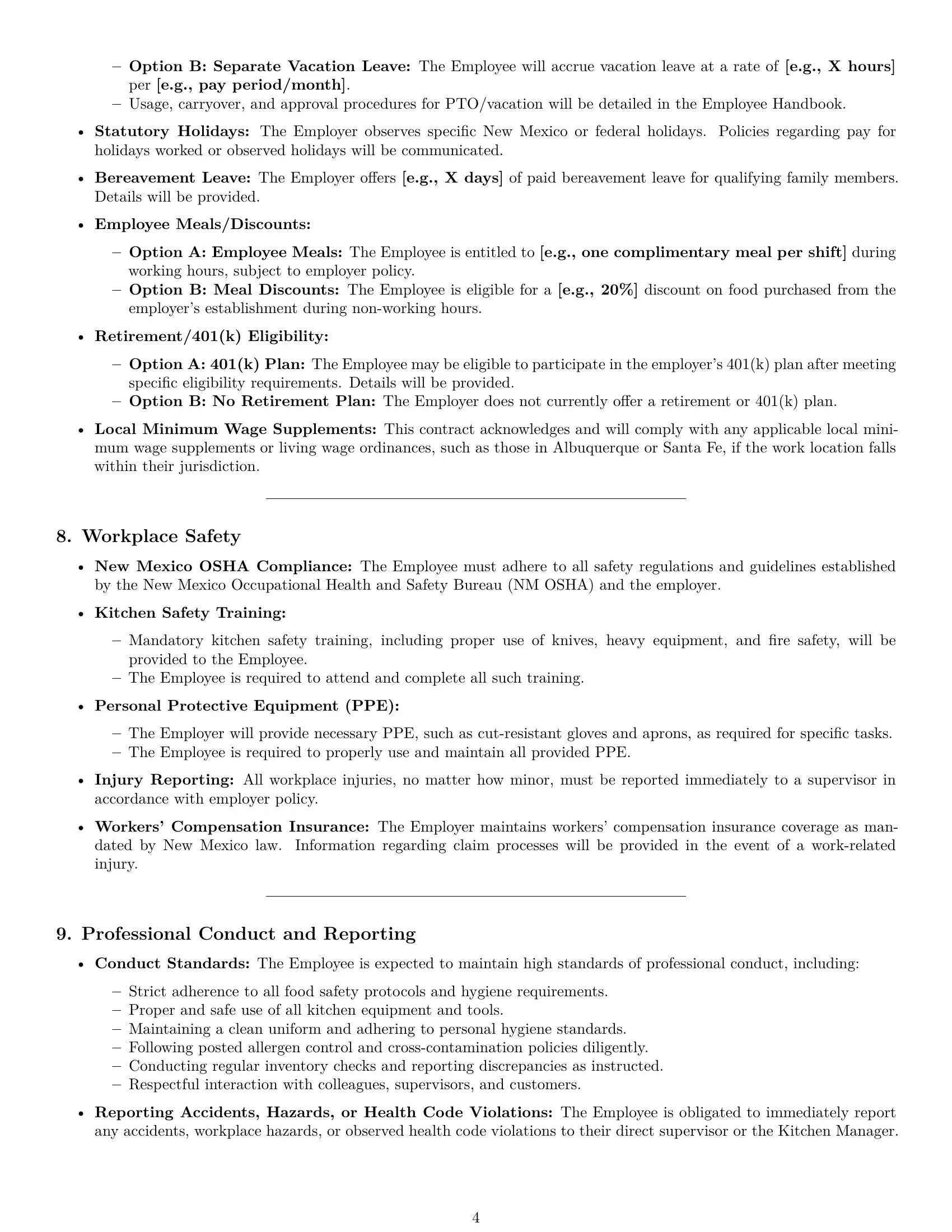 Preview page 4 of Pro New Mexico cook employment contract template