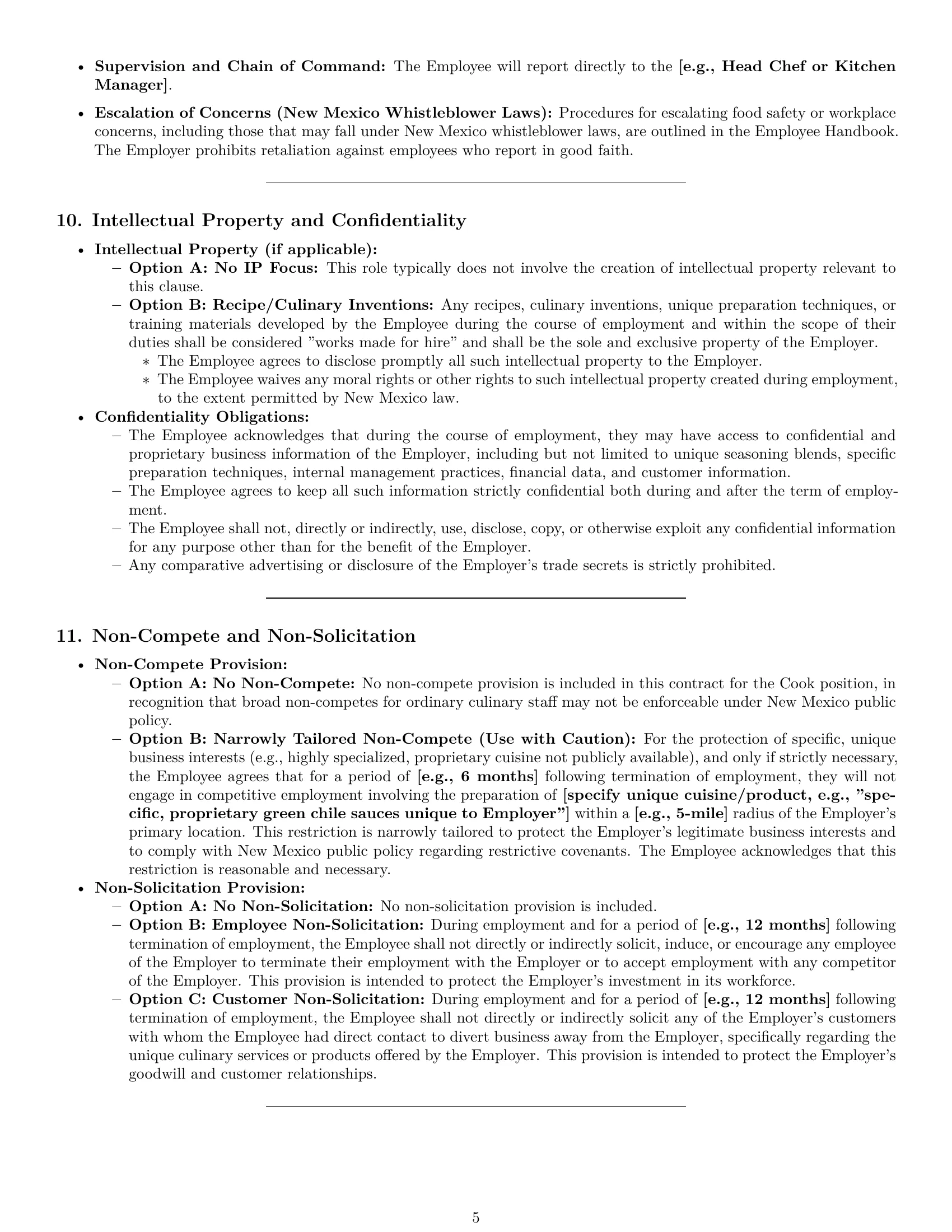 Preview page 5 of Pro New Mexico cook employment contract template