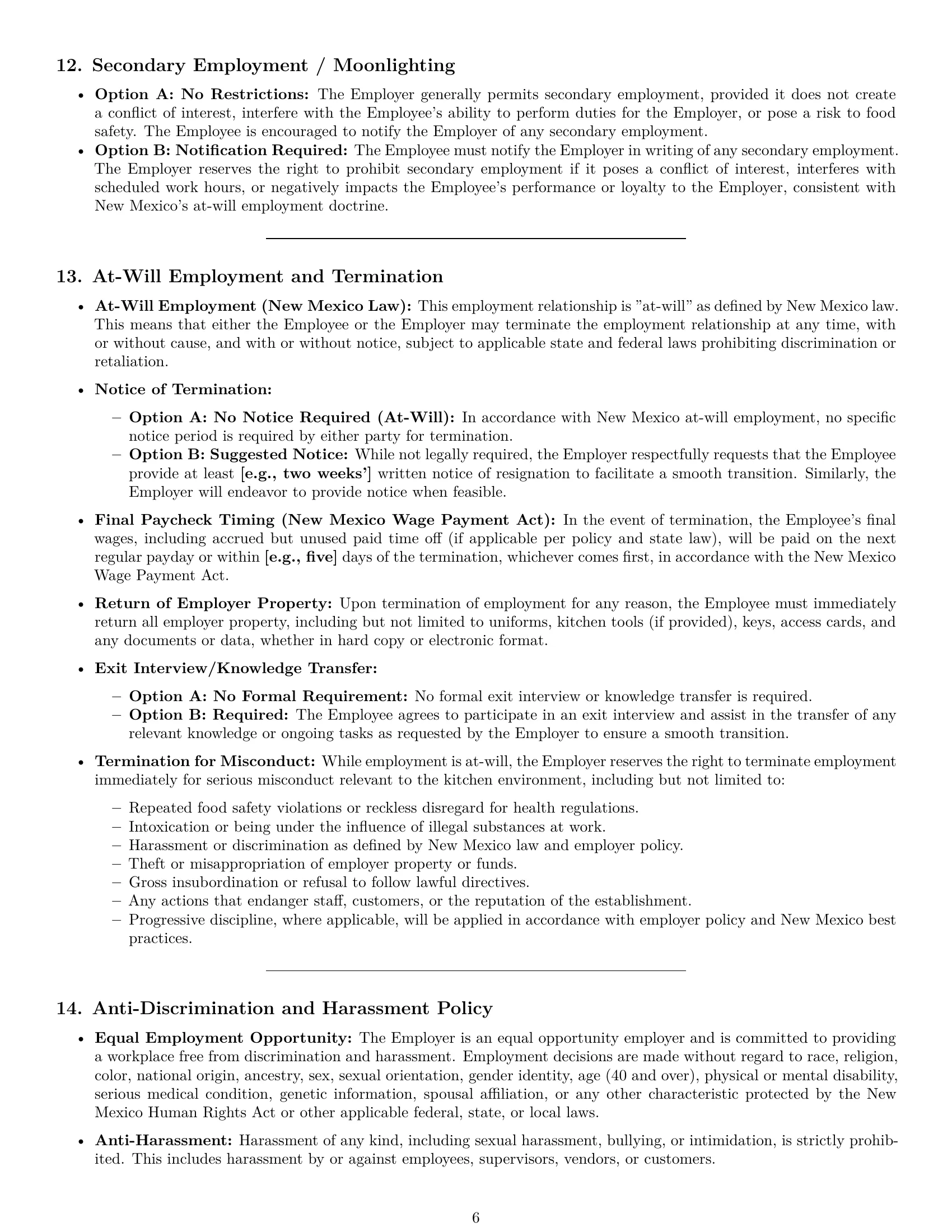 Preview page 6 of Pro New Mexico cook employment contract template