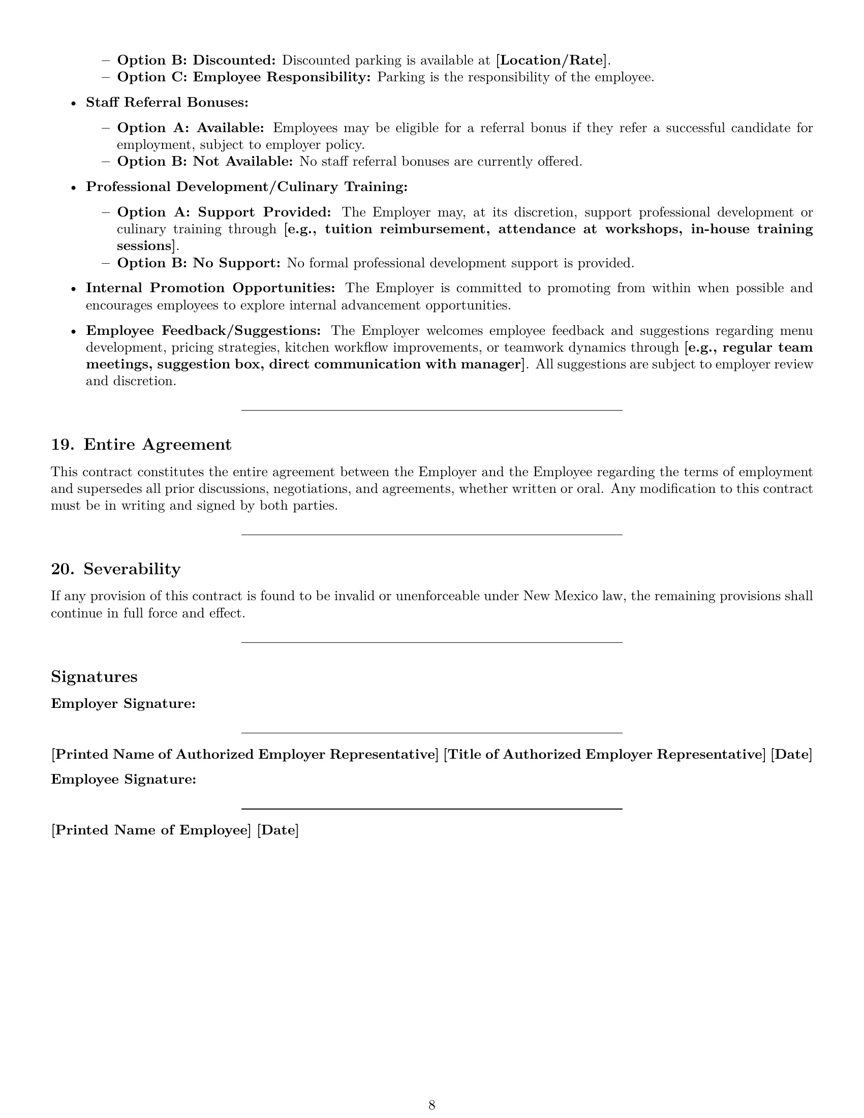 Preview page 8 of Pro New Mexico cook employment contract template