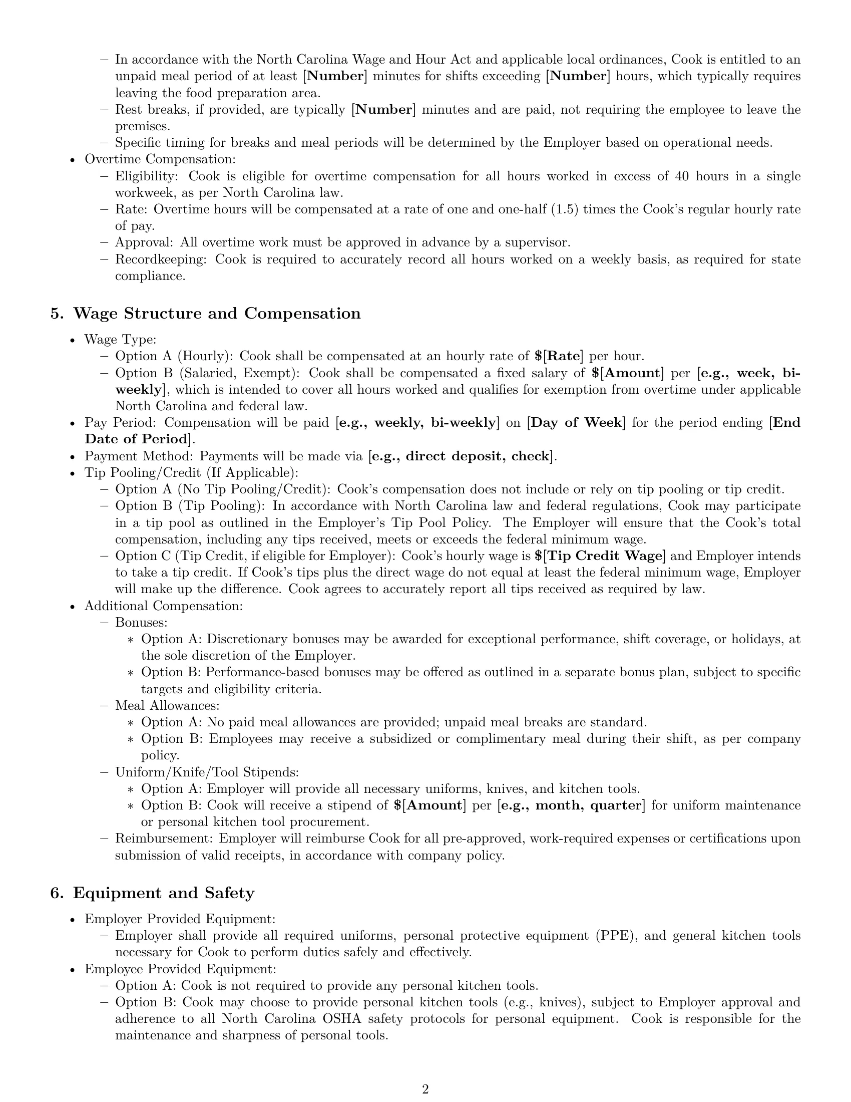Preview page 2 of Pro North Carolina cook employment contract template