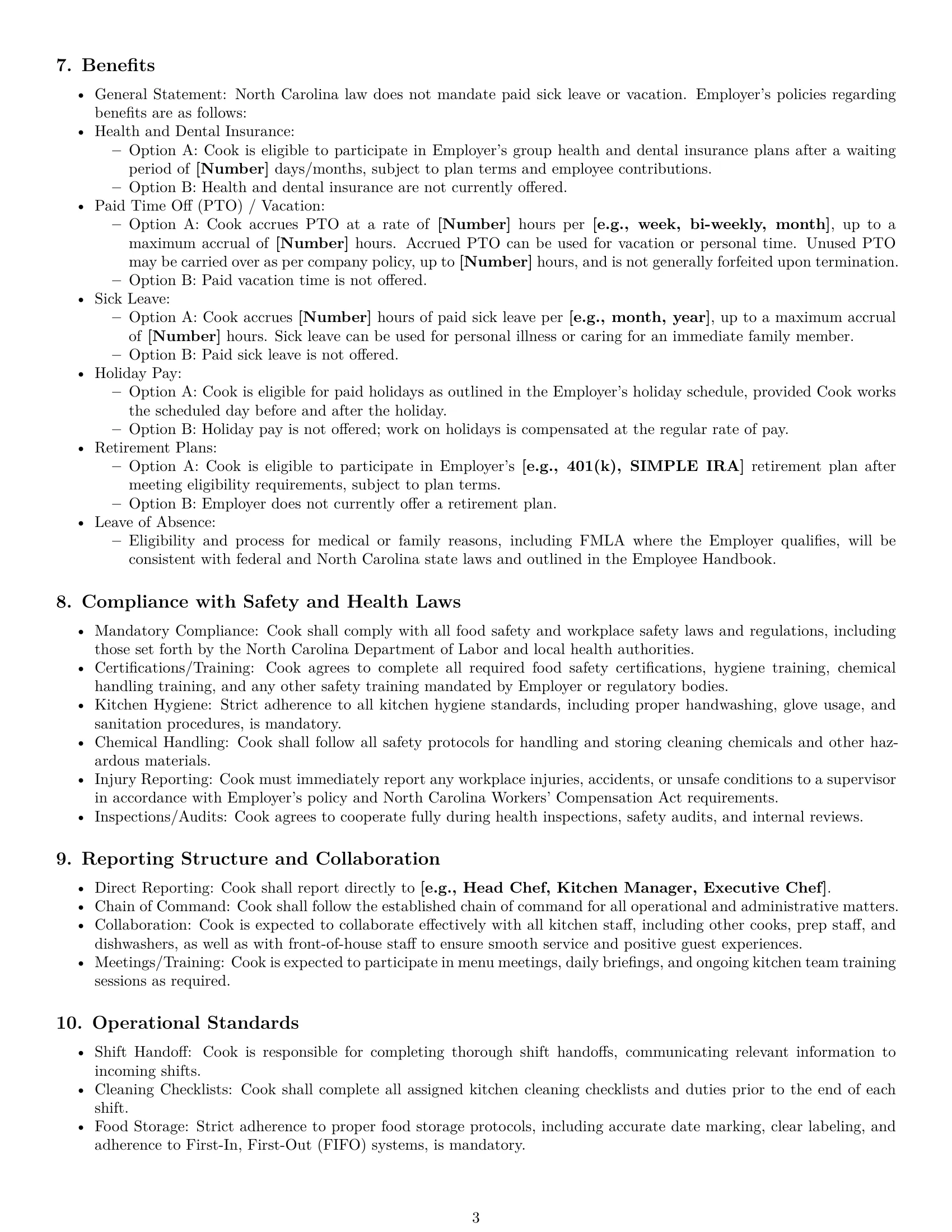 Preview page 3 of Pro North Carolina cook employment contract template