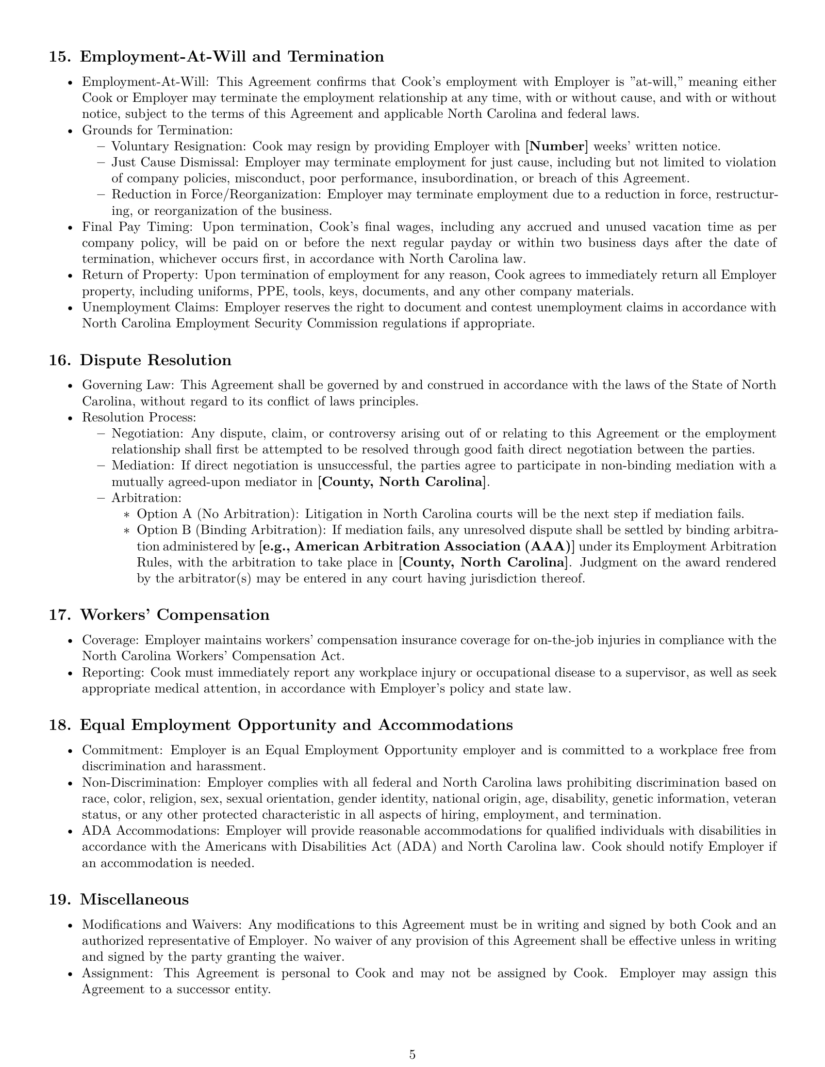 Preview page 5 of Pro North Carolina cook employment contract template