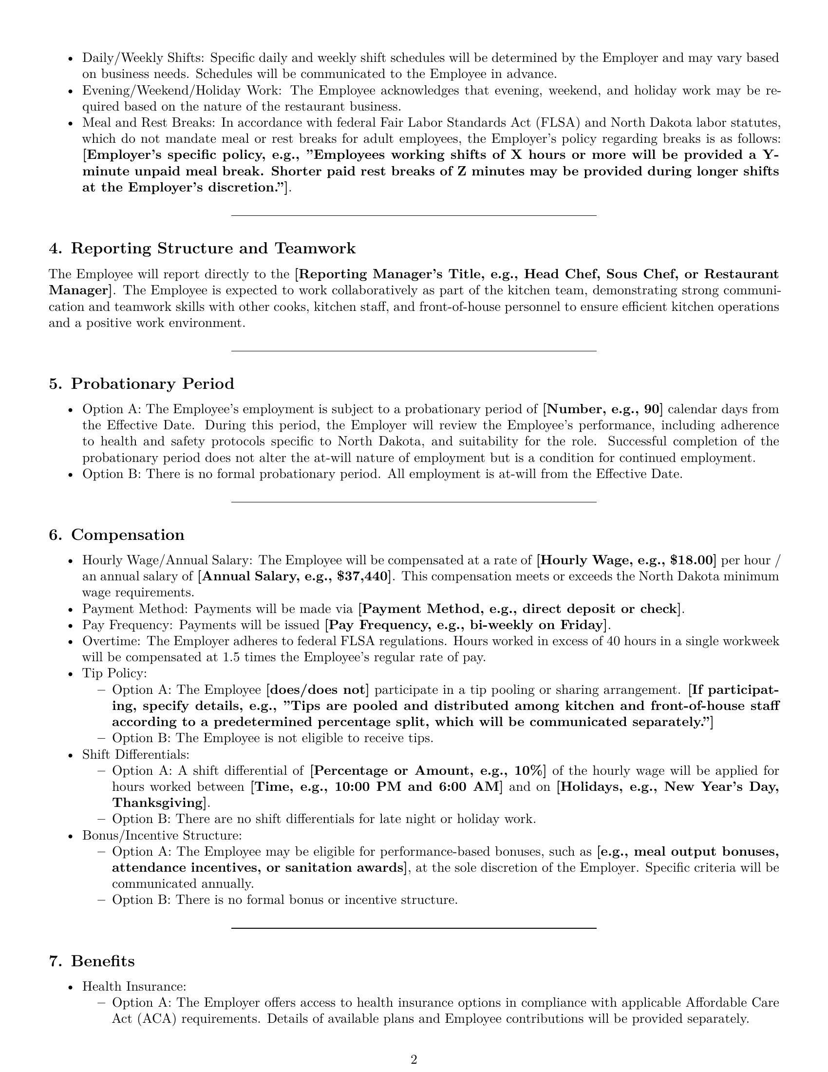 Preview page 2 of Pro North Dakota cook employment contract template