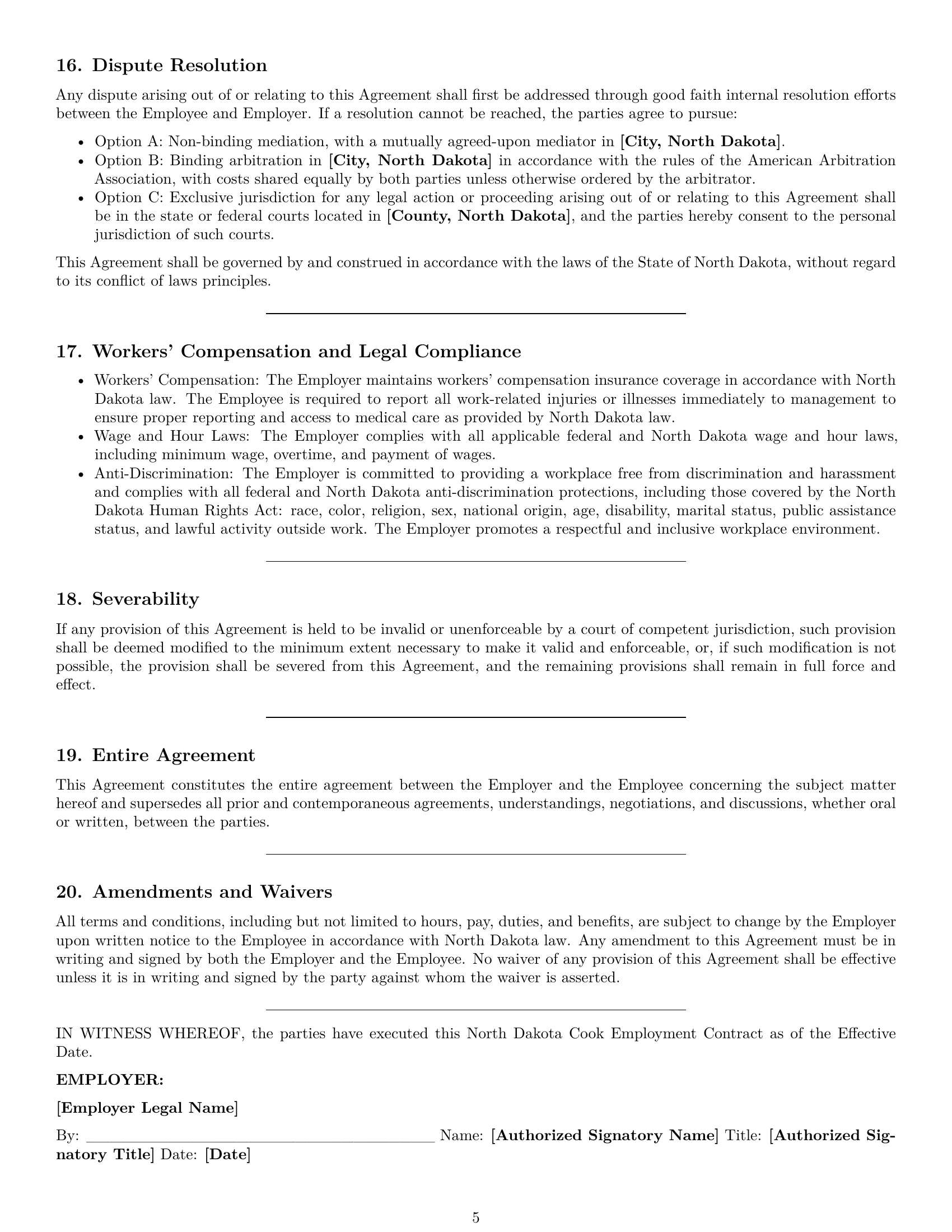Preview page 5 of Pro North Dakota cook employment contract template