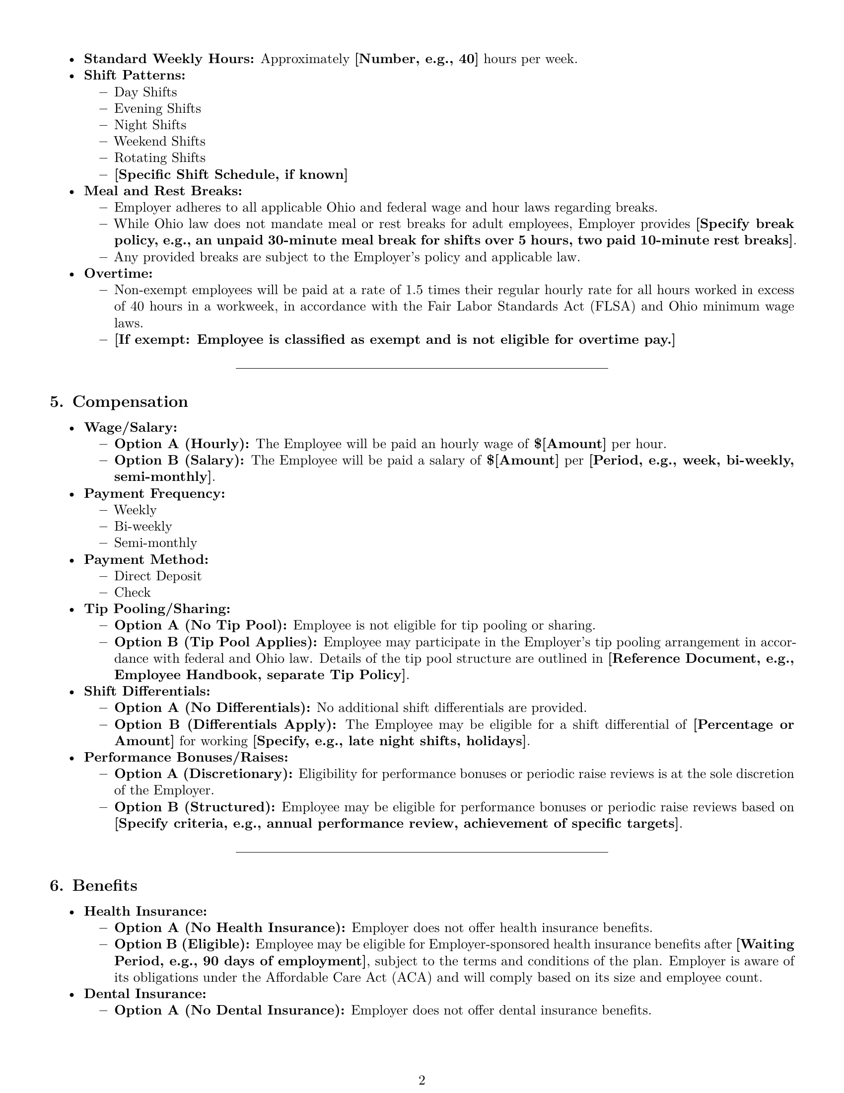 Preview page 2 of Pro Ohio cook employment contract template