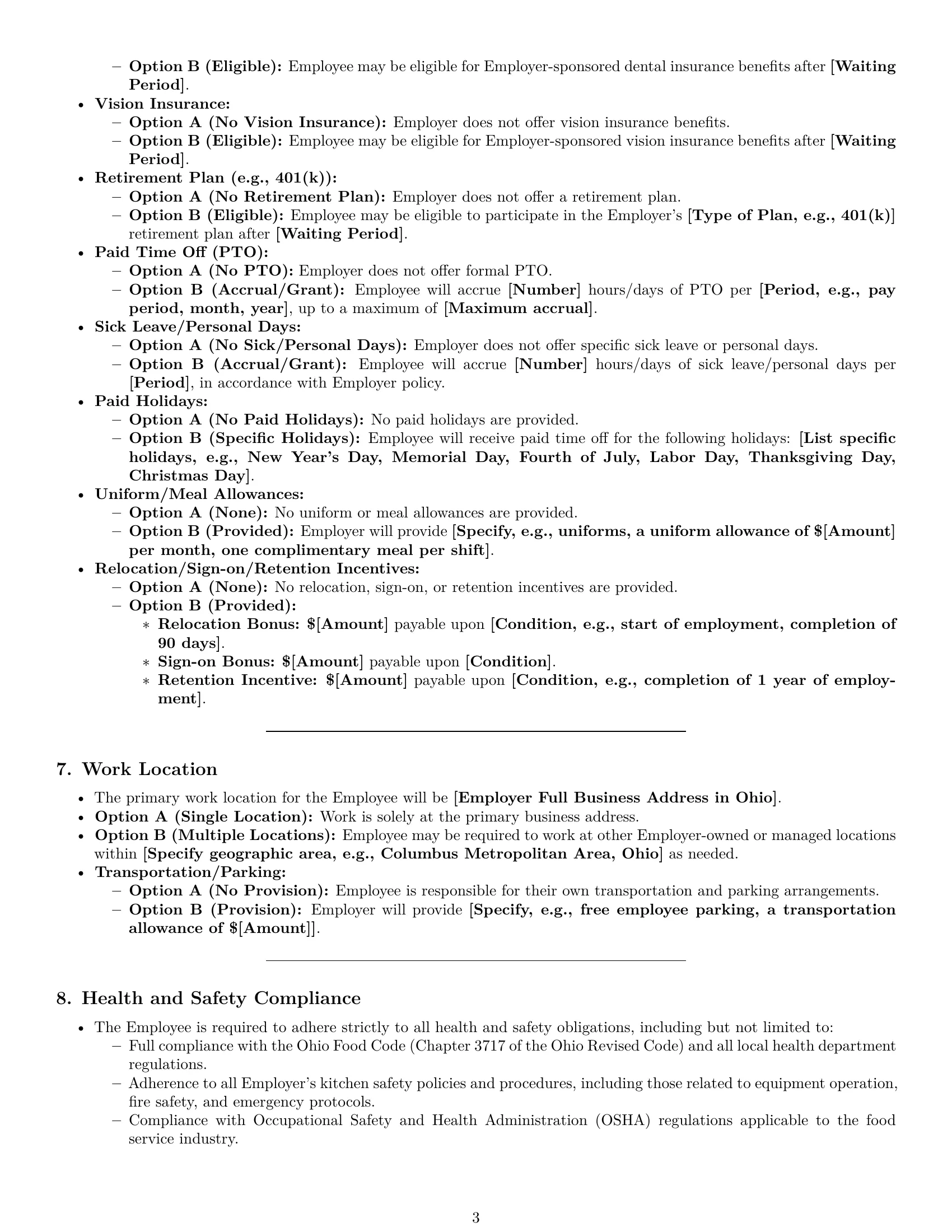 Preview page 3 of Pro Ohio cook employment contract template