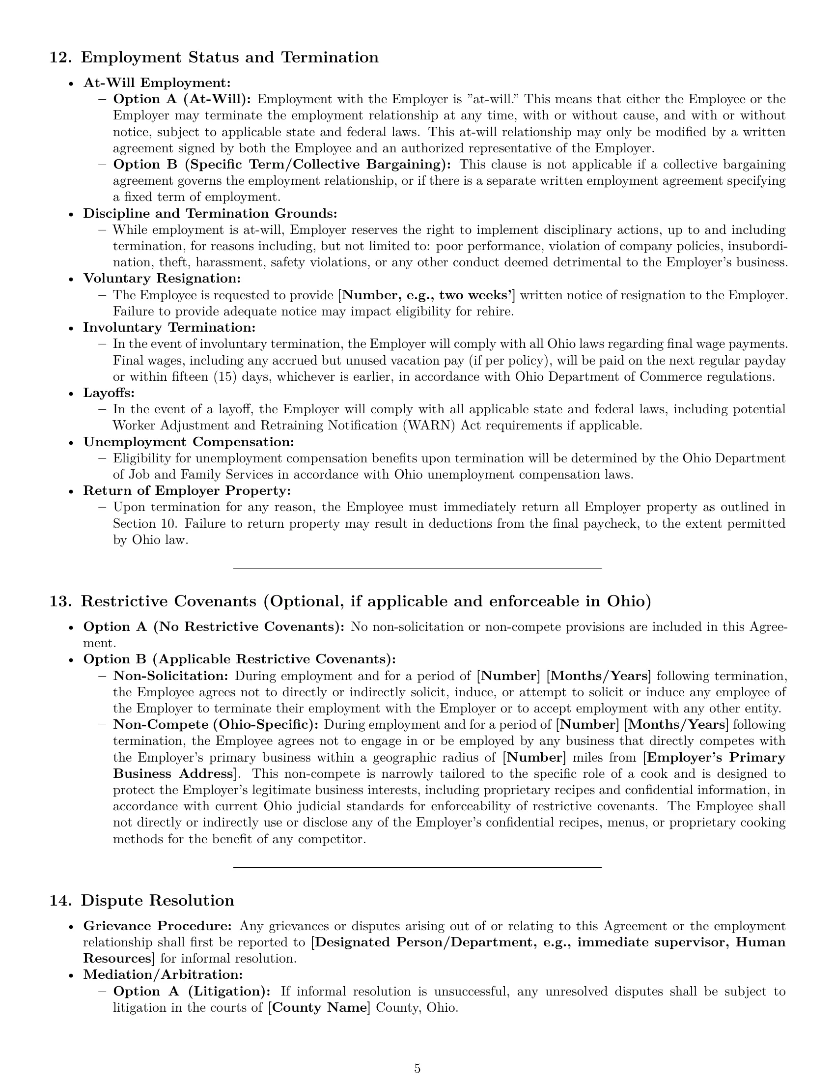 Preview page 5 of Pro Ohio cook employment contract template