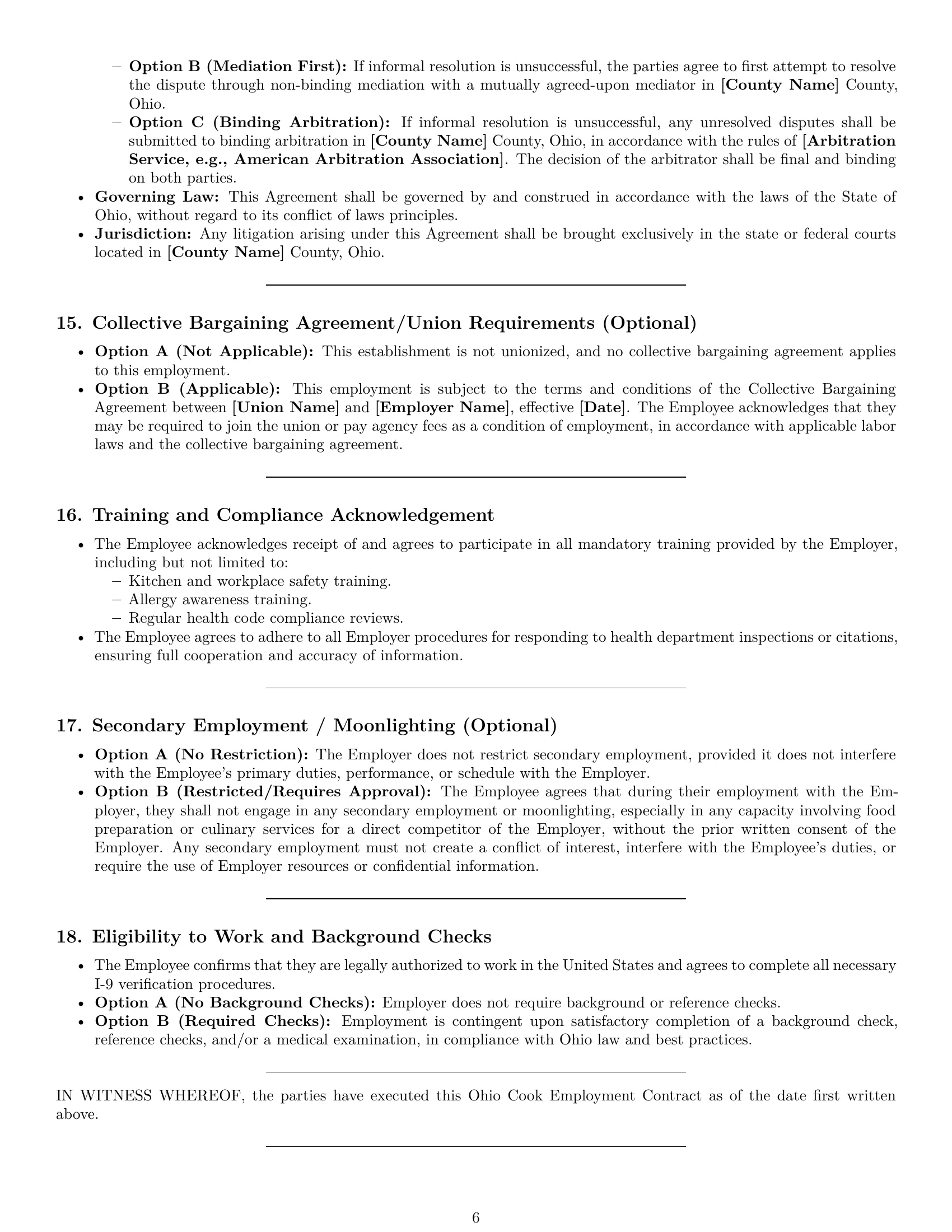 Preview page 6 of Pro Ohio cook employment contract template