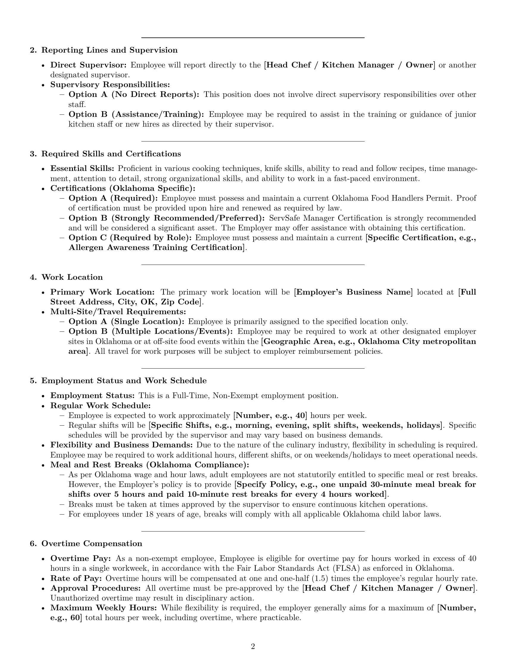 Preview page 2 of Pro Oklahoma cook employment contract template