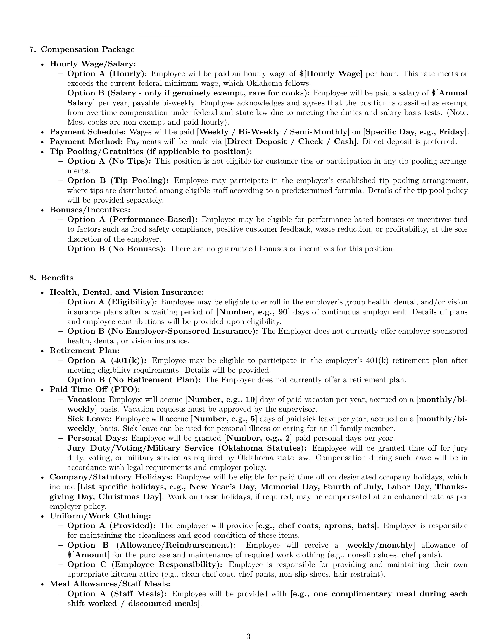 Preview page 3 of Pro Oklahoma cook employment contract template