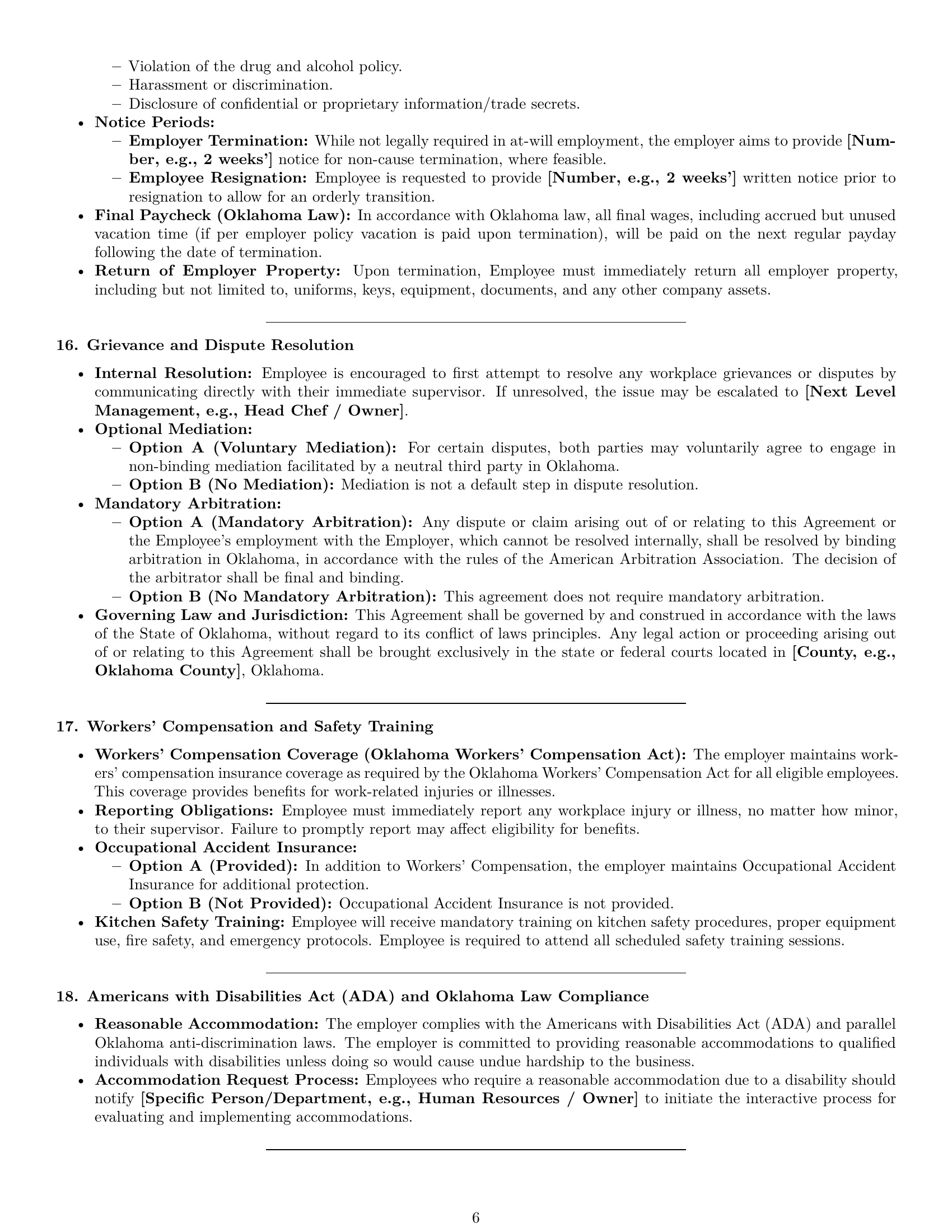 Preview page 6 of Pro Oklahoma cook employment contract template