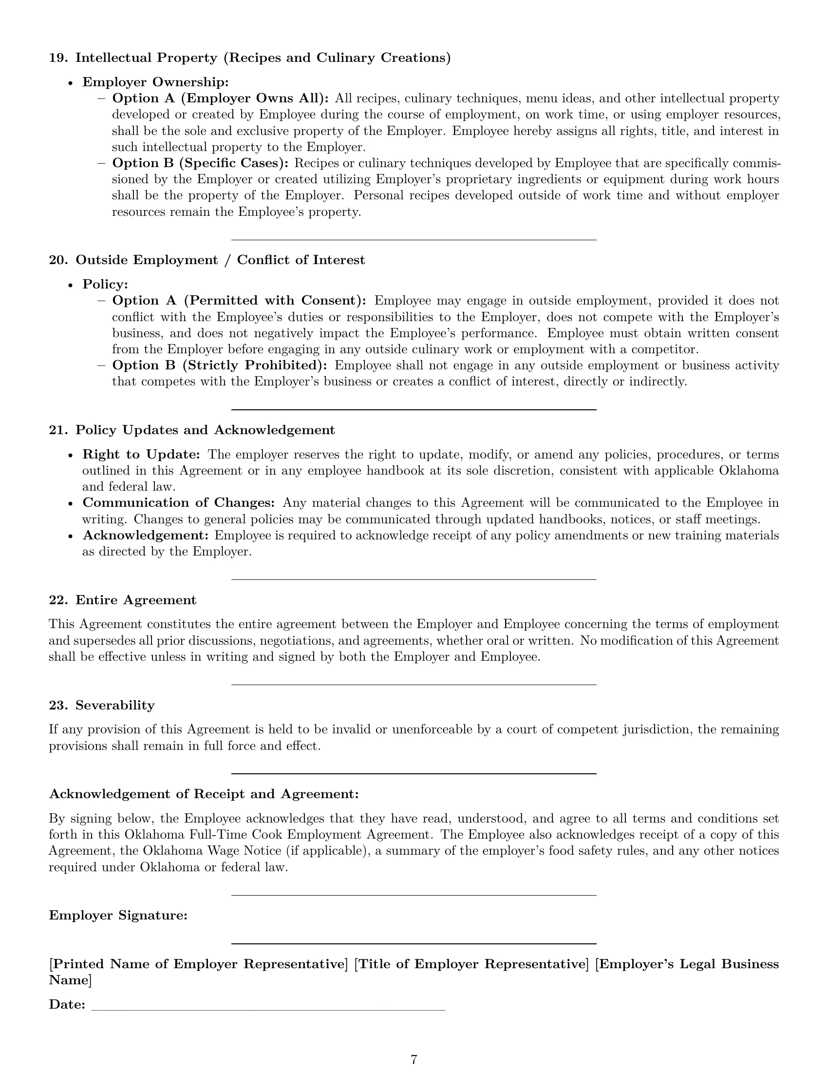 Preview page 7 of Pro Oklahoma cook employment contract template