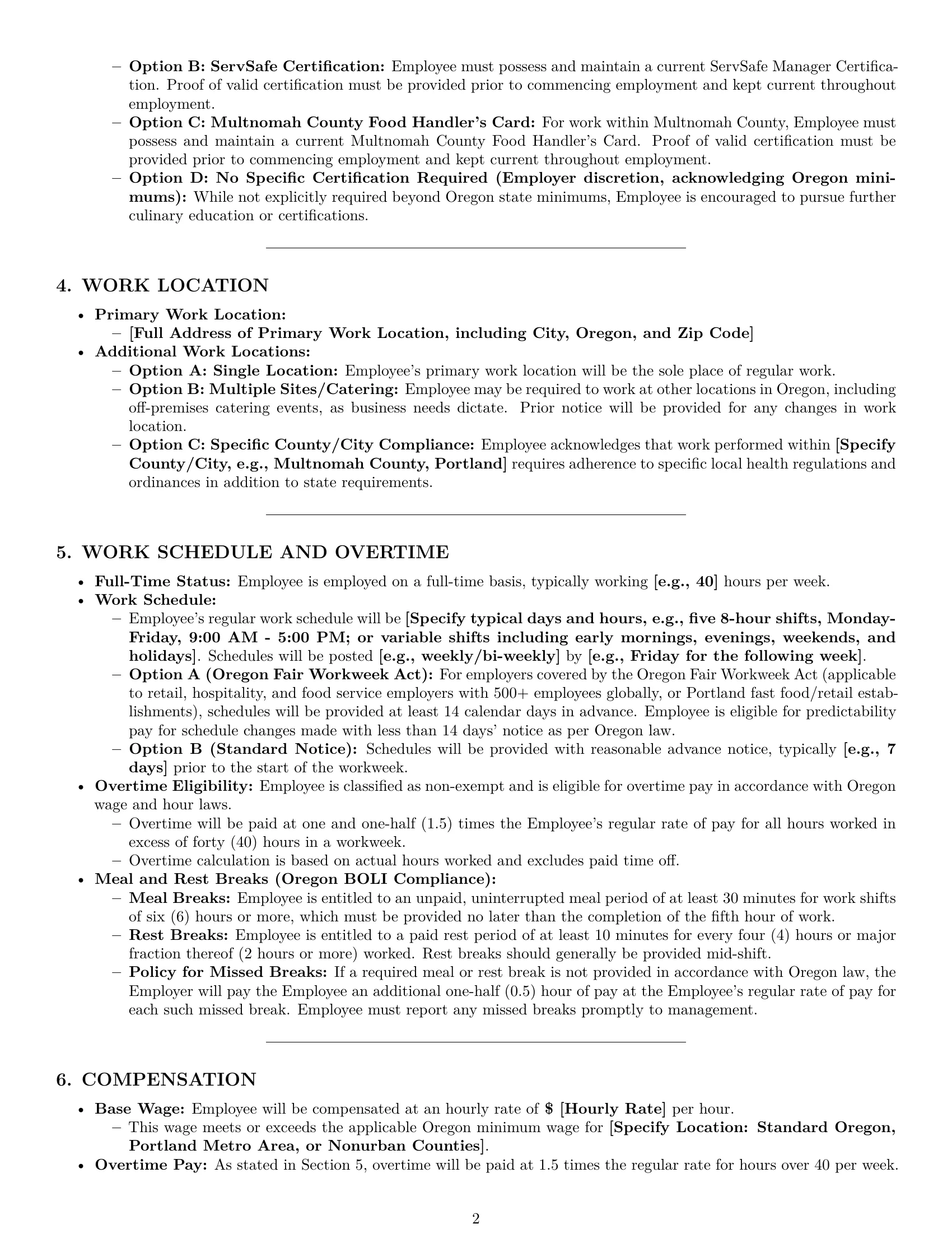 Preview page 2 of Pro Oregon cook employment contract template