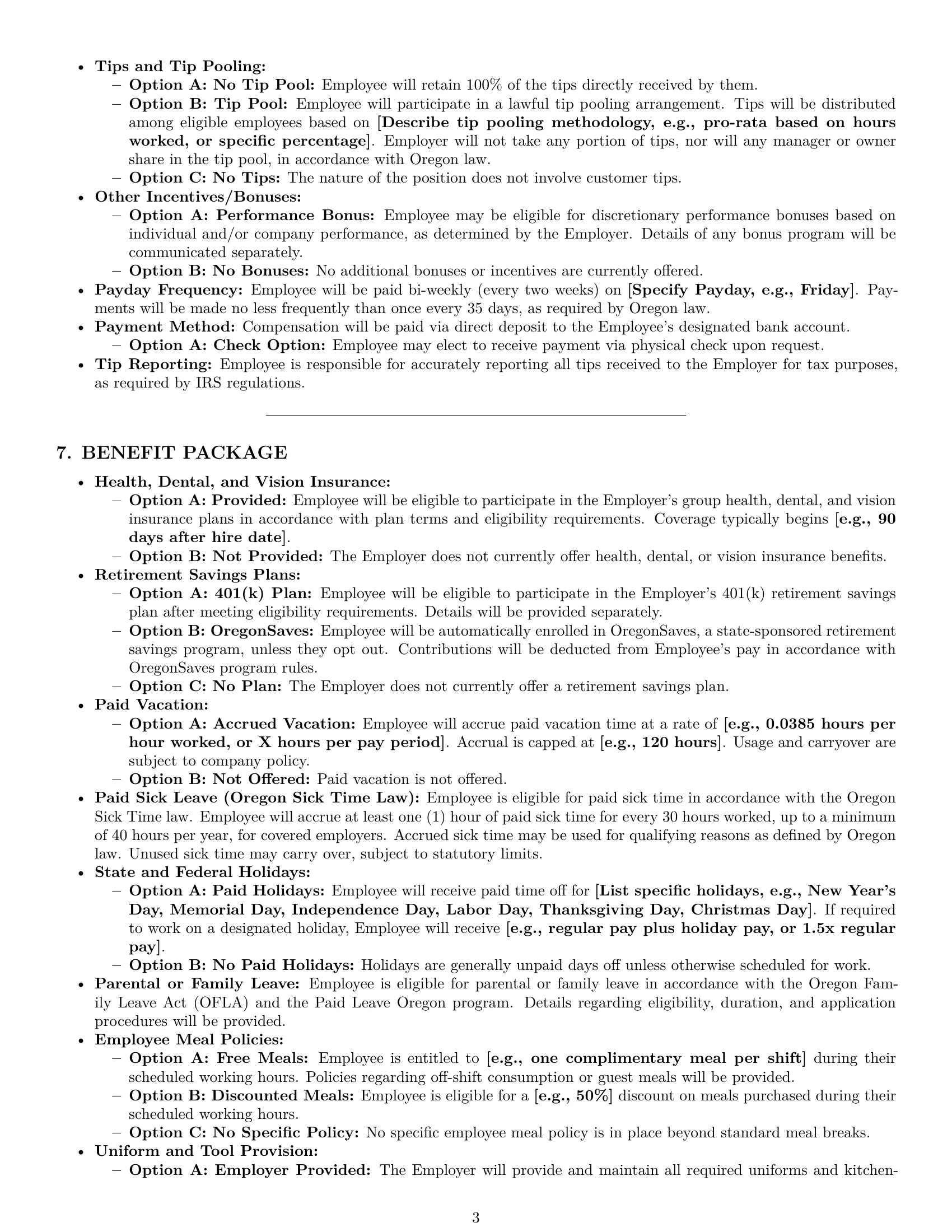 Preview page 3 of Pro Oregon cook employment contract template