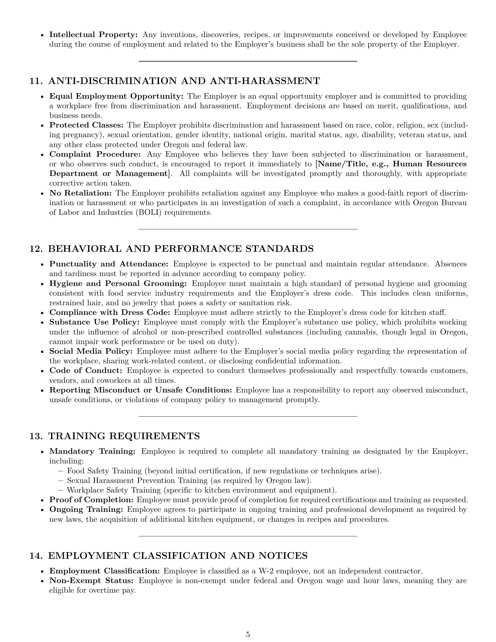 Preview page 5 of Pro Oregon cook employment contract template