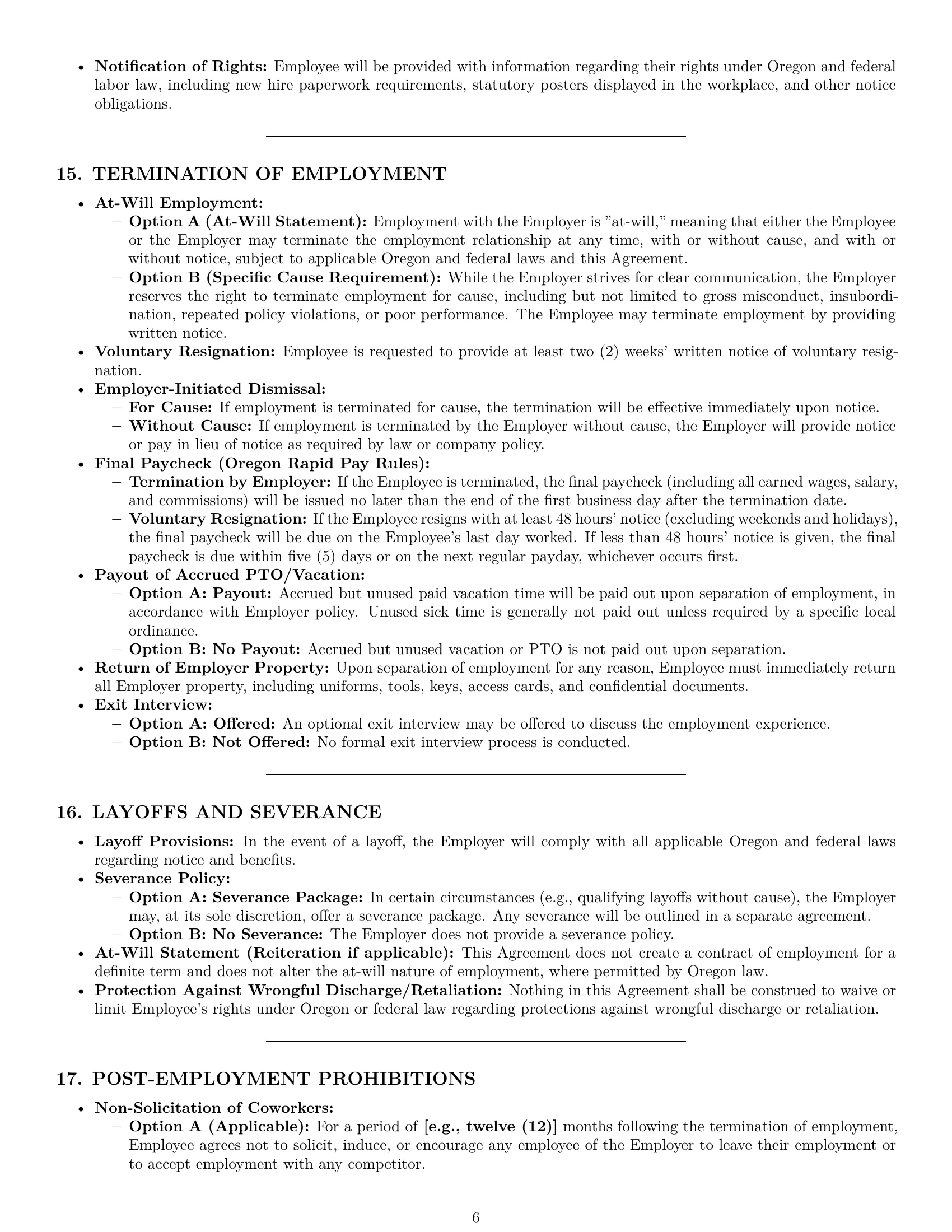Preview page 6 of Pro Oregon cook employment contract template