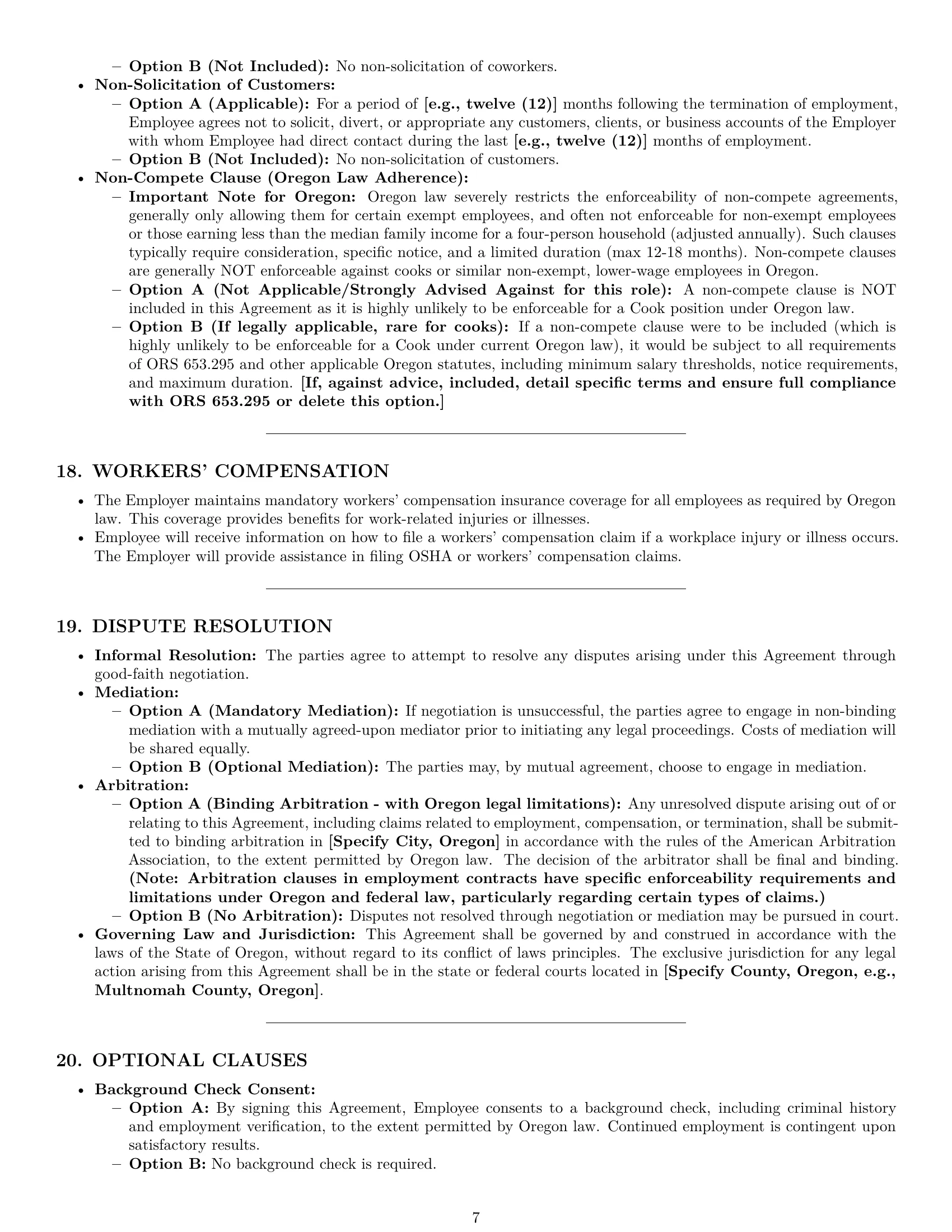 Preview page 7 of Pro Oregon cook employment contract template