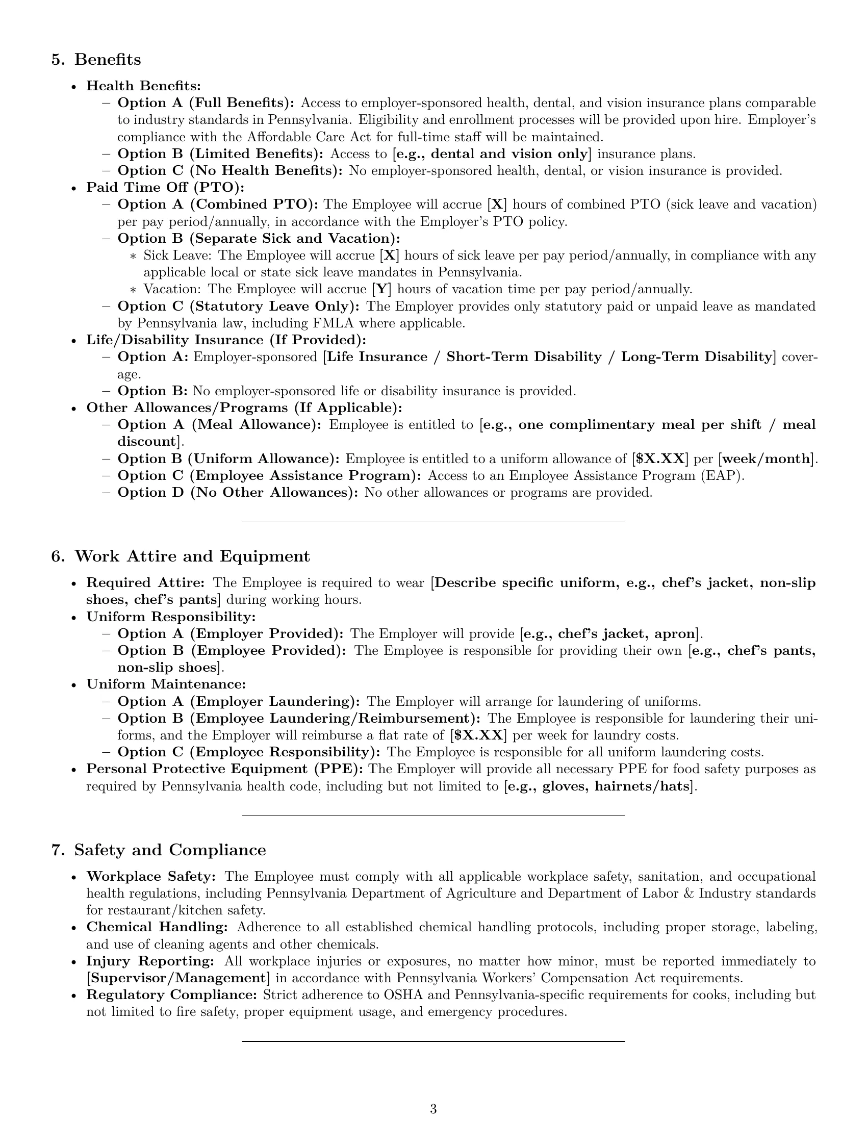 Preview page 3 of Pro Pennsylvania cook employment contract template