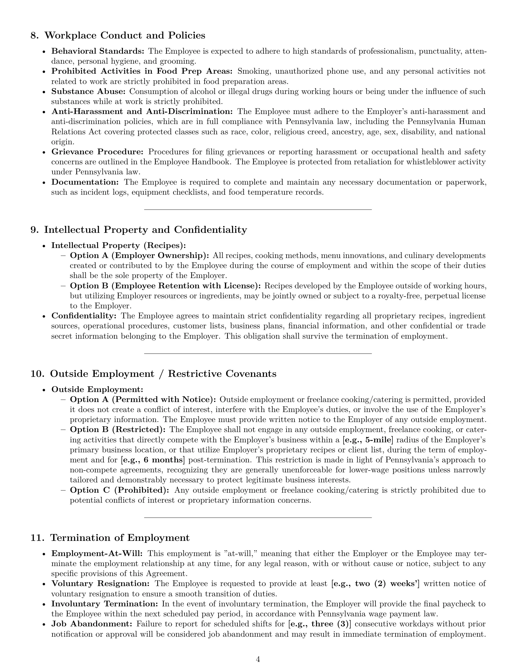 Preview page 4 of Pro Pennsylvania cook employment contract template
