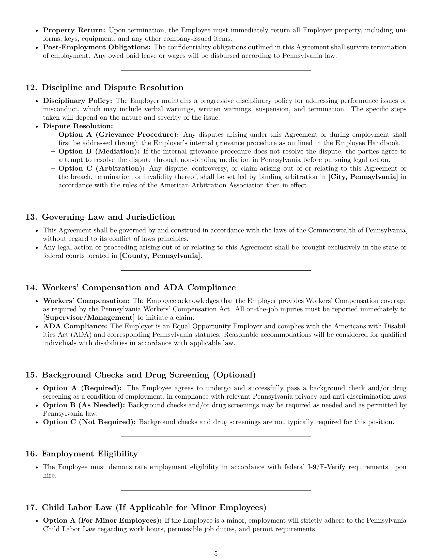 Preview page 5 of Pro Pennsylvania cook employment contract template