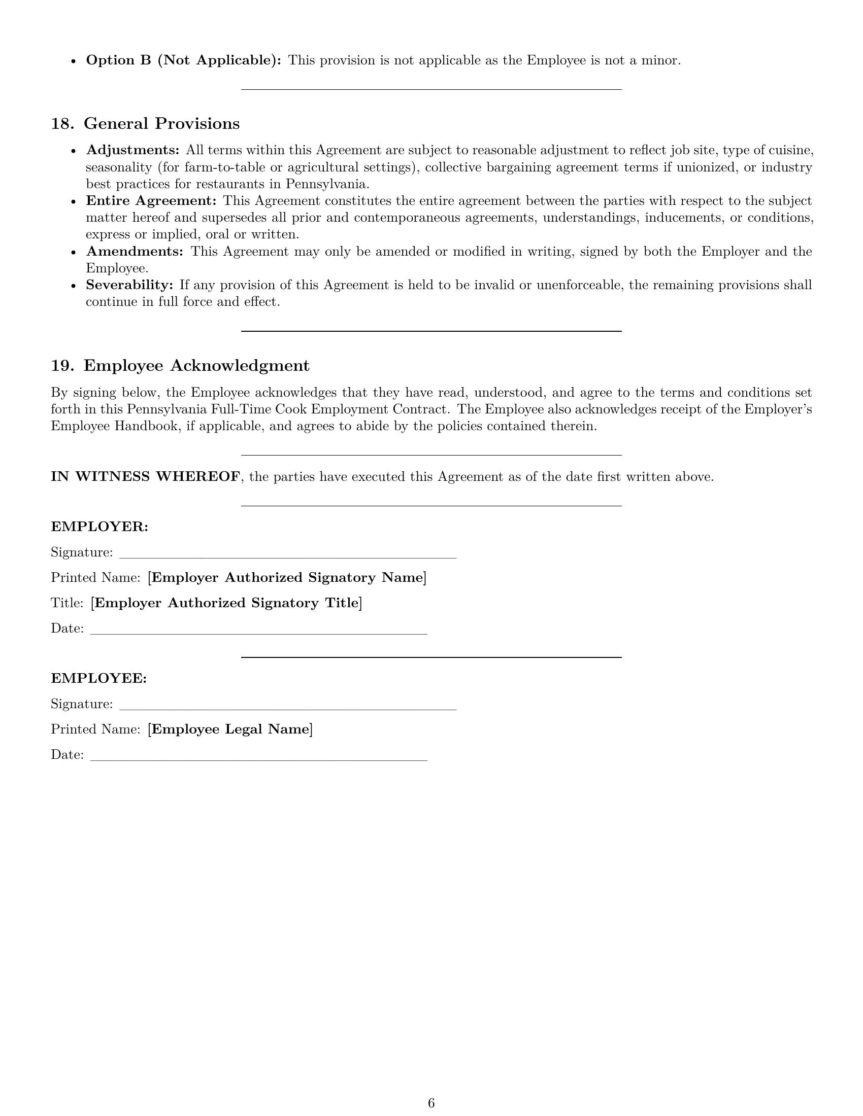 Preview page 6 of Pro Pennsylvania cook employment contract template